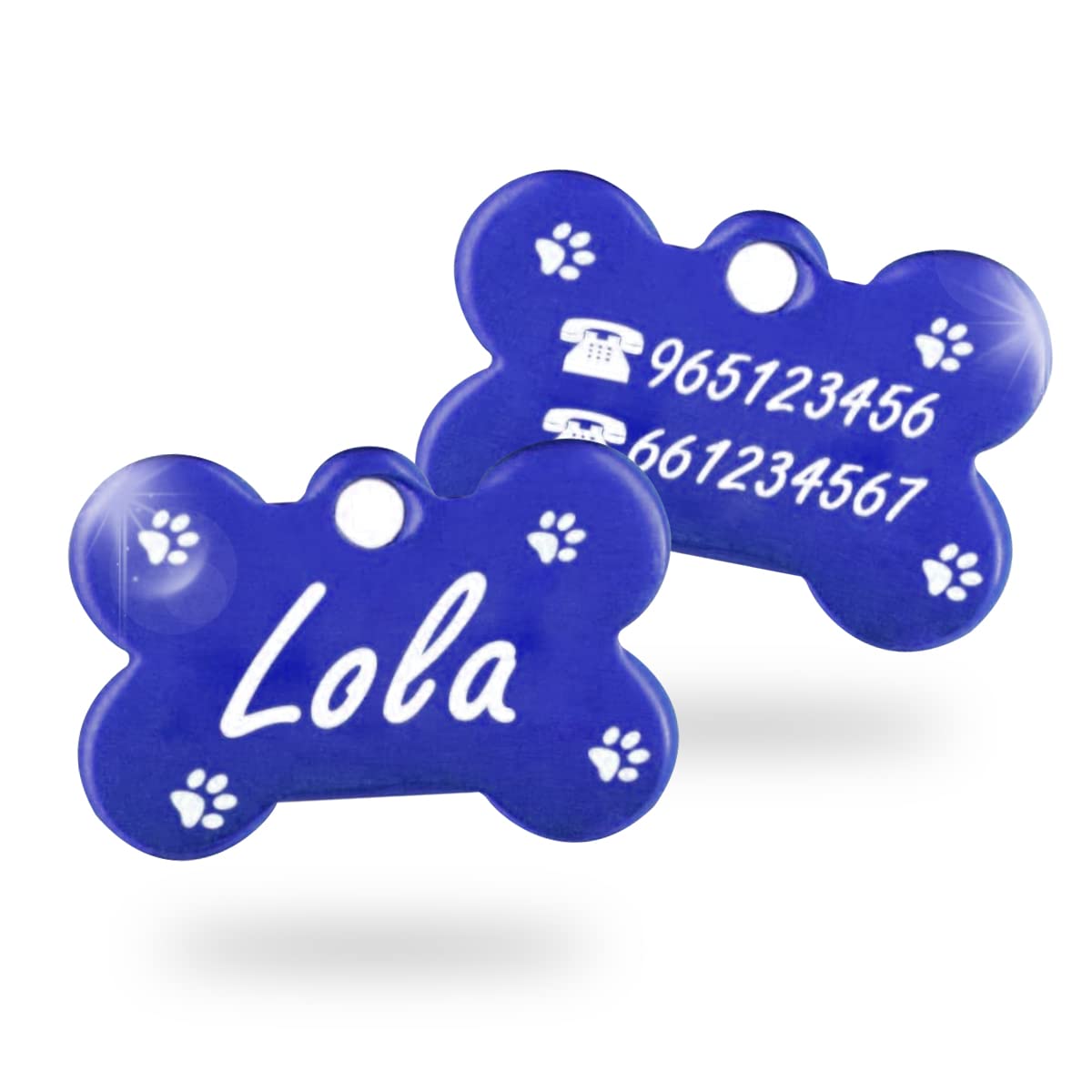 Ibera Gifts - Chapa Perro Grabada en Forma de Hueso, Placa Perro Personalizada para Perros y Gatos Muy Pequeños o Cachorros, Tamaño 22 x 15 mm, Chapa Identificativa Perro y Gato (Plateada)