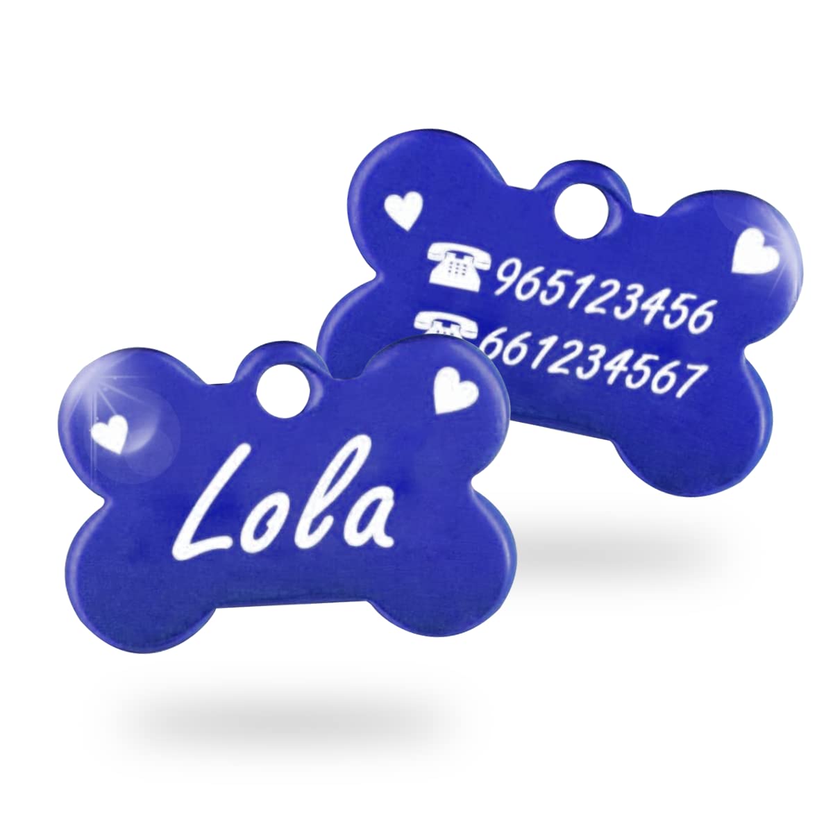 Ibera Gifts - Chapa Perro Grabada en Forma de Hueso, Placa Perro Personalizada para Perros y Gatos Muy Pequeños o Cachorros, Tamaño 22 x 15 mm, Chapa Identificativa Perro y Gato (Plateada)