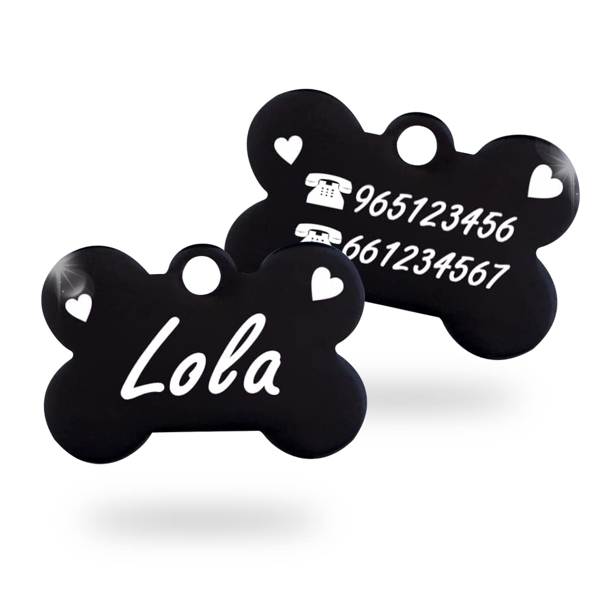 Ibera Gifts - Chapa Perro Grabada en Forma de Hueso, Placa Perro Personalizada para Perros y Gatos Muy Pequeños o Cachorros, Tamaño 22 x 15 mm, Chapa Identificativa Perro y Gato (Plateada)