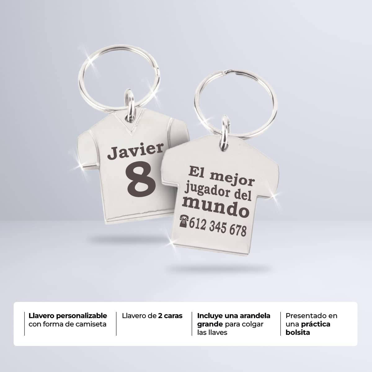 ibera gifts - Llavero Fútbol Personalizado en Forma de Camiseta, Acero Inoxidable, Regalos Entrenador Fútbol, Presentado en Bolsa de Regalo