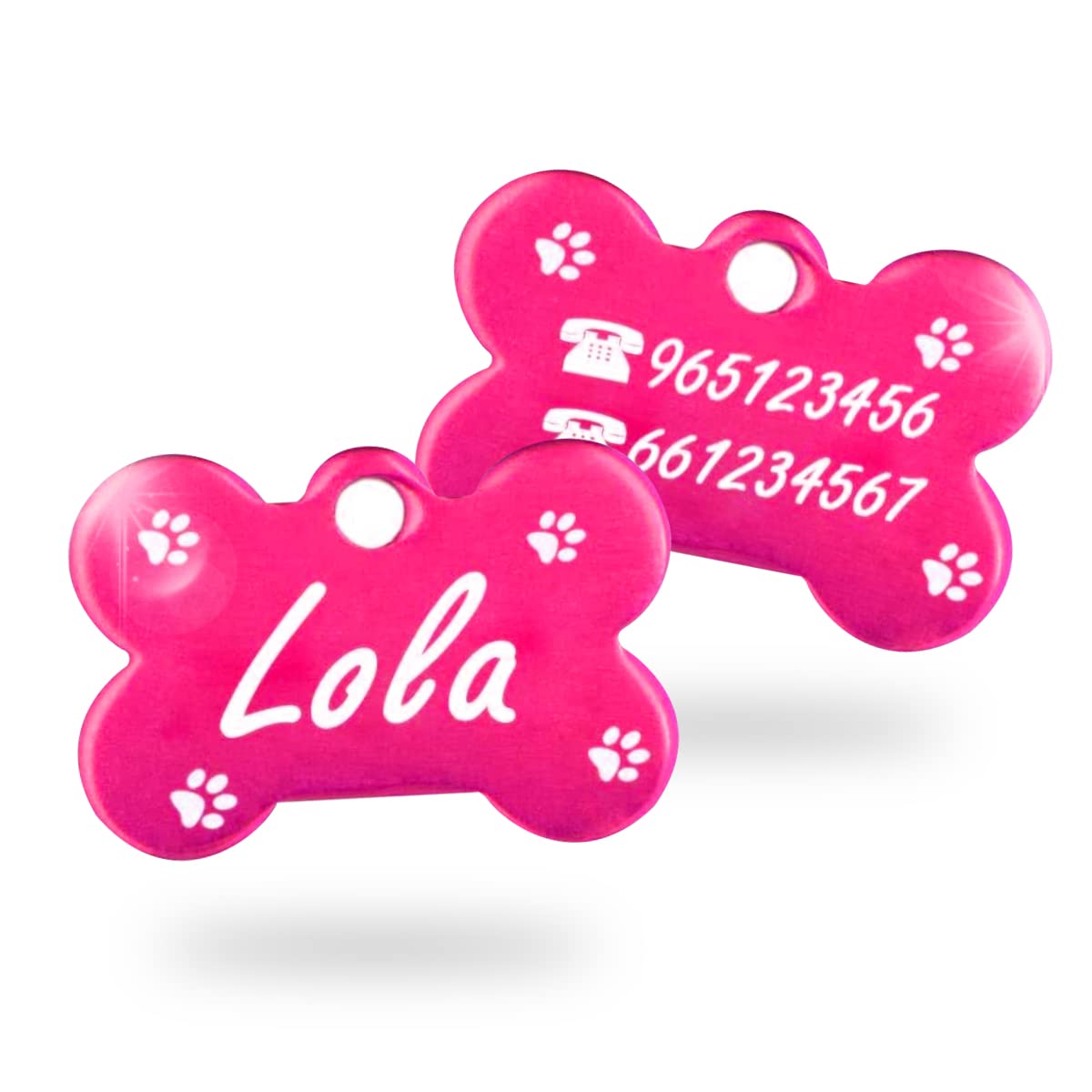 Ibera Gifts - Chapa Perro Grabada en Forma de Hueso, Placa Perro Personalizada para Perros y Gatos Muy Pequeños o Cachorros, Tamaño 22 x 15 mm, Chapa Identificativa Perro y Gato (Plateada)