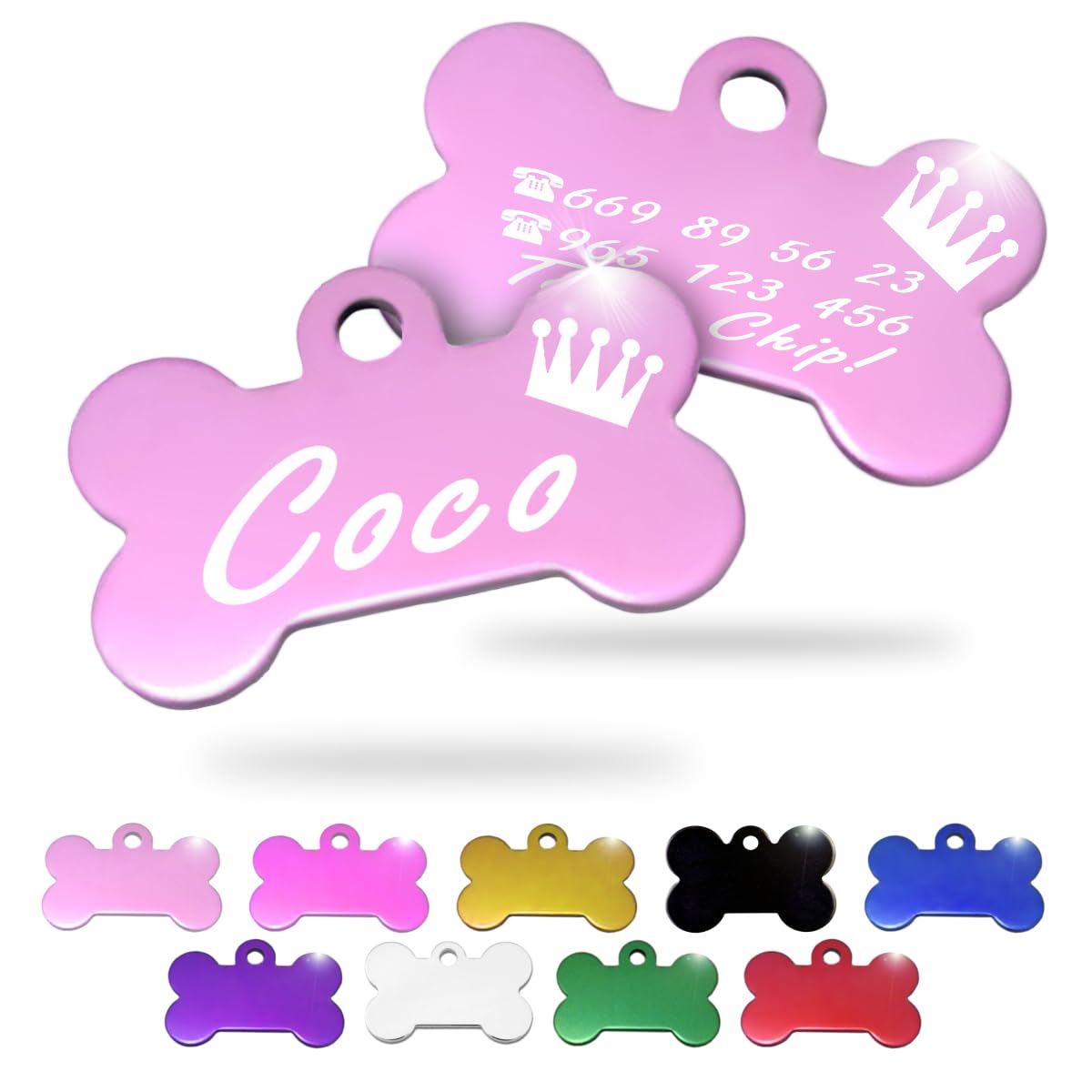 Ibera Gifts - Chapa Perro Grabada en Forma de Hueso, Placa Perro Personalizada para Perros y Gatos Pequeños y Medianos, Tamaño 30 x 20 mm, Chapa Identificativa Perro y Gato (Plateada)