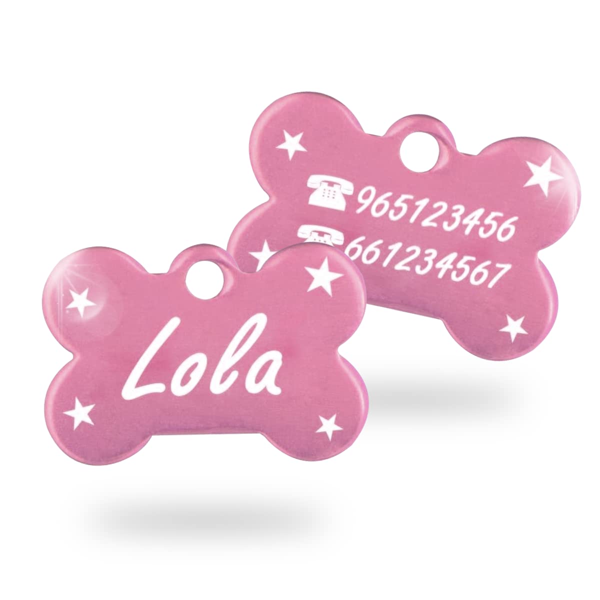 Ibera Gifts - Chapa Perro Grabada en Forma de Hueso, Placa Perro Personalizada para Perros y Gatos Muy Pequeños o Cachorros, Tamaño 22 x 15 mm, Chapa Identificativa Perro y Gato (Plateada)