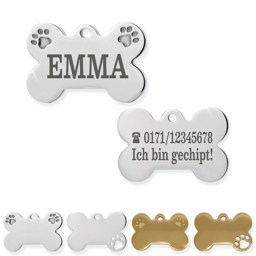 Ibera gifts - Hundemarke Mit Gravur - Personalisierte Hundemarke Für Mittelgroße Bis Große Hunde - Edelstahl 37 x 23 mm - Hundeanhänger Mit Gravur - Mit Strasssteinen (Silber/Strass/Pfote)