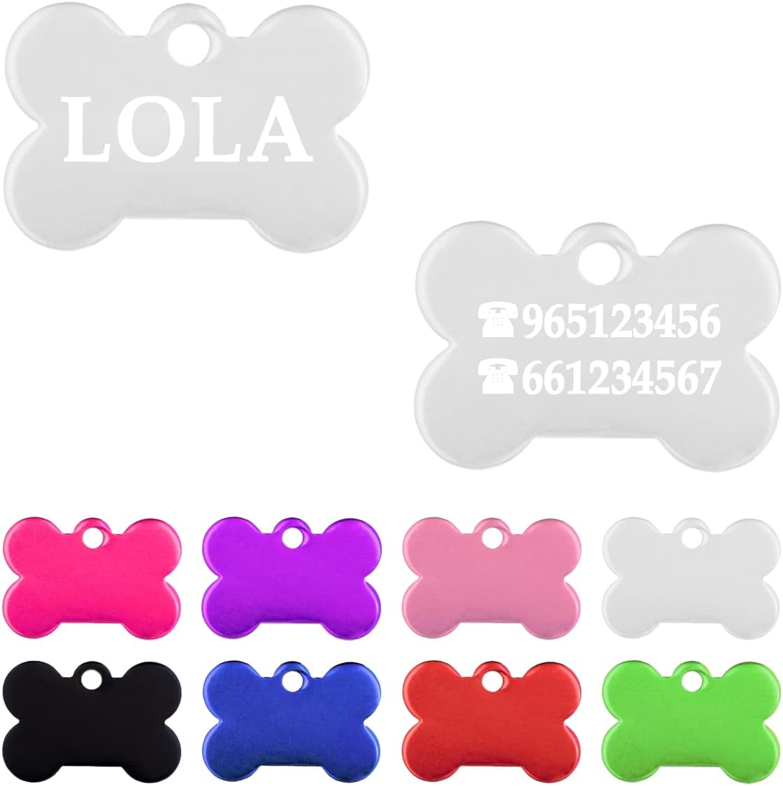 Ibera Gifts - Chapa Perro Grabada en Forma de Hueso, Placa Perro Personalizada para Perros y Gatos Muy Pequeños o Cachorros, Tamaño 22 x 15 mm, Chapa Identificativa Perro y Gato (Plateada)