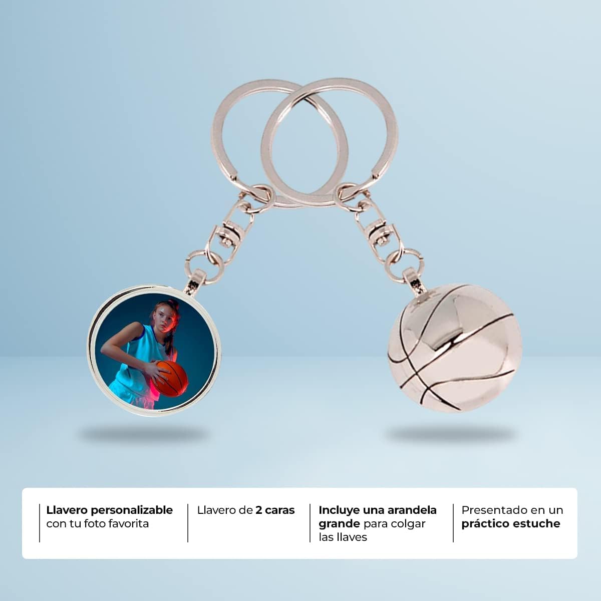 Ibera gifts - Foto Llavero personalizado En Forma de pelota Baloncesto - Regalos originales personalizados para Mujer Hombre Parejas Novios Papa Dia del Padre - Grabado con Imagen
