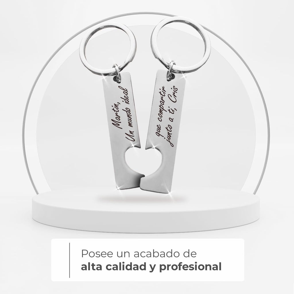 2 Llaveros Personalizados Corazón - Regalos originales personalizados Mujer, Hombre, Parejas, Novios, Amiga, Papa, Dia de Padre - Grabado con Nombre, Mensaje, Letras o Frases, Llaveros originales