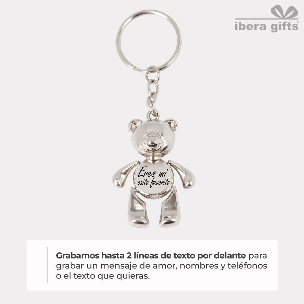 ibera gifts - Llavero Personalizado Con Nombre Grabado Láser Texto Metal Osito Regalo Original Para Pareja Familia Amigos Hombre Mujer Cumpleaños Aniversario Niños Bolsillo