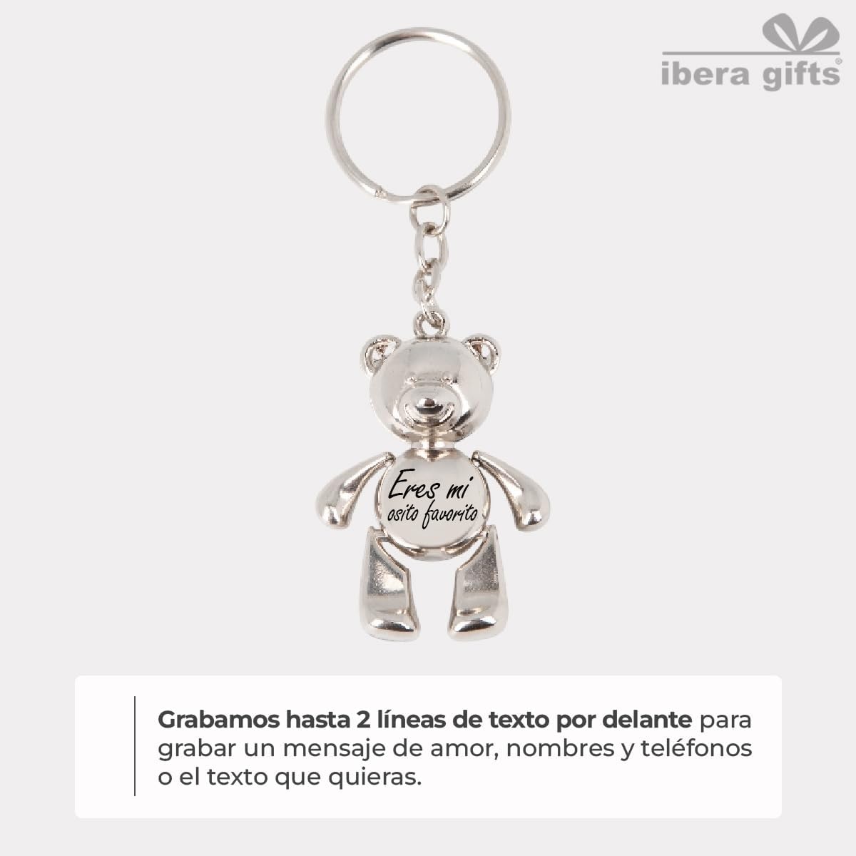 ibera gifts - Llavero Personalizado Con Nombre Grabado Láser Texto Metal Osito Regalo Original Para Pareja Familia Amigos Hombre Mujer Cumpleaños Aniversario Niños Bolsillo