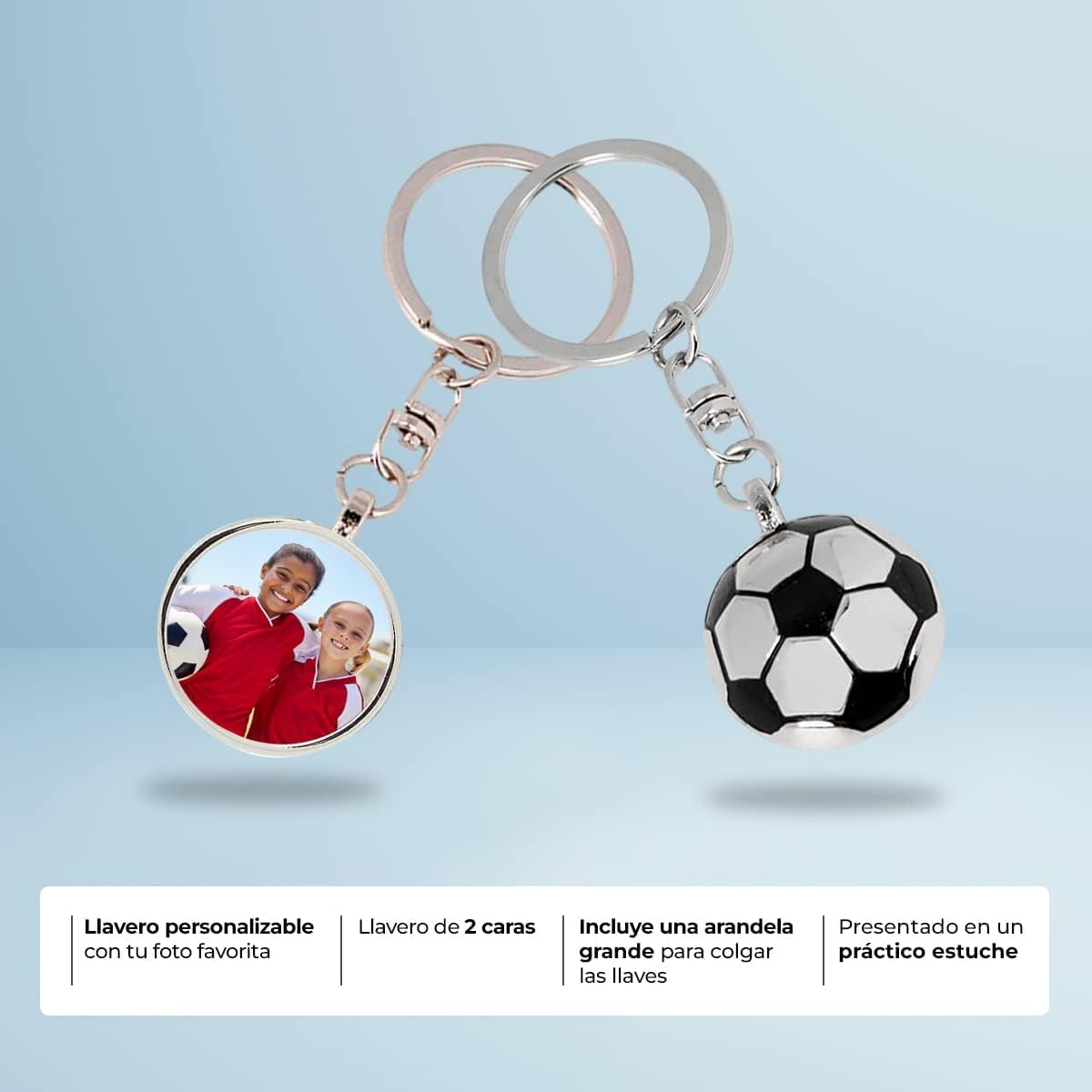 ibera gifts - Foto Llavero personalizado En Forma de pelota de futbol - Regalos originales personalizados Mujer, Hombre, Parejas, Novios, Amiga, Papa, Dia de Padre, Grabado con Imagen