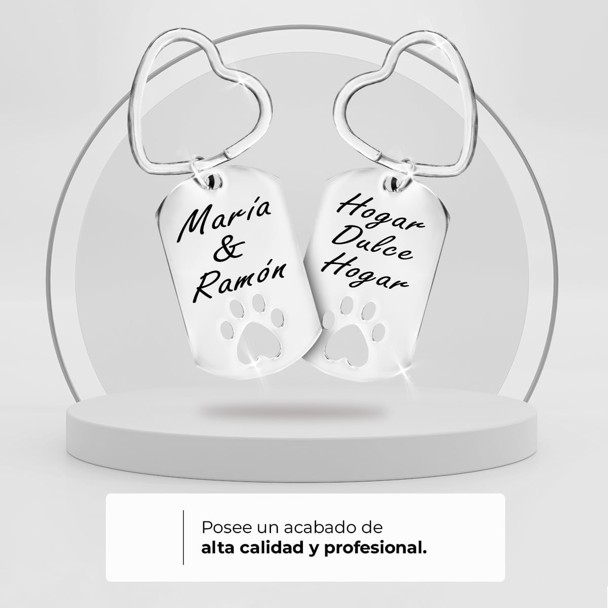 ibera gifts - Llavero Huella Mascota Personalizado con Texto en Acero Inoxidable – Regalo Mascota Personalizado – Llavero Huella Grabado Láser