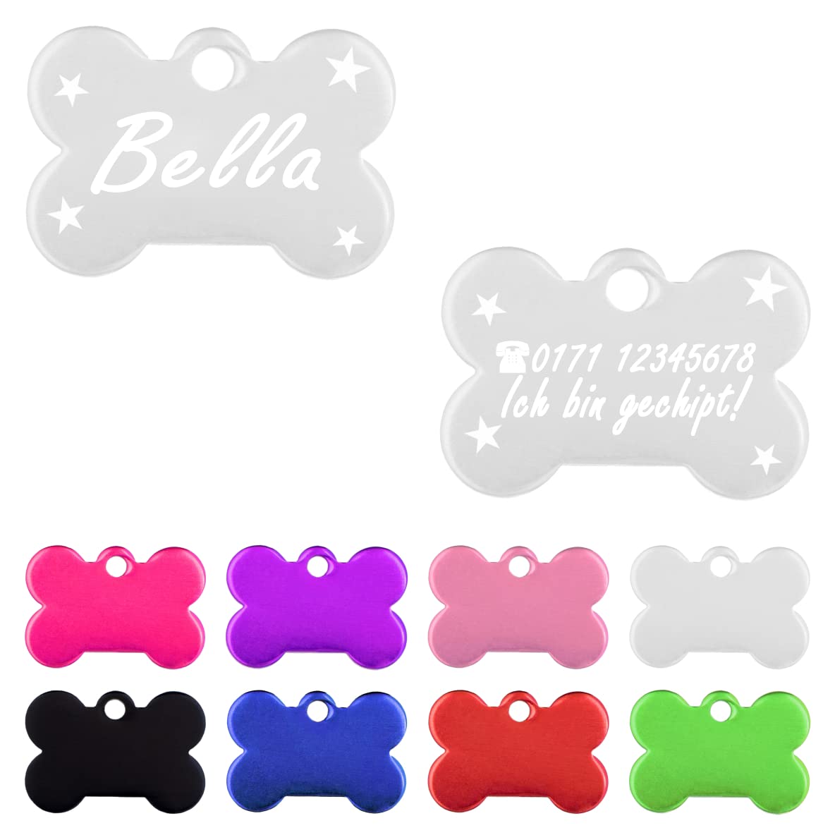 Iberiagifts - Hundemarke Knochen mit Gravur und Sternefür sehr kleine Welpen - Hunde - Katzen Haustier Plakette Anhänger Halsband Medaillon graviert personalisiert (Grün)