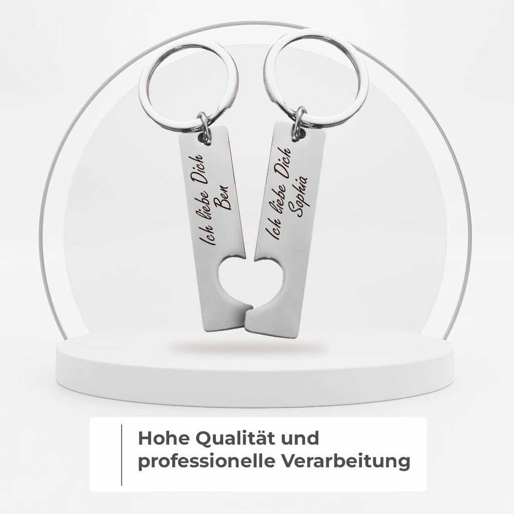 ibera gifts - 2 Personalisierte Schlüsselanhänger Herz - Anhänger als Geschenke Mit Gravur für Freund, Freundin, Vatertag, Muttertag, Partner - Coole Schluesselanhaenger