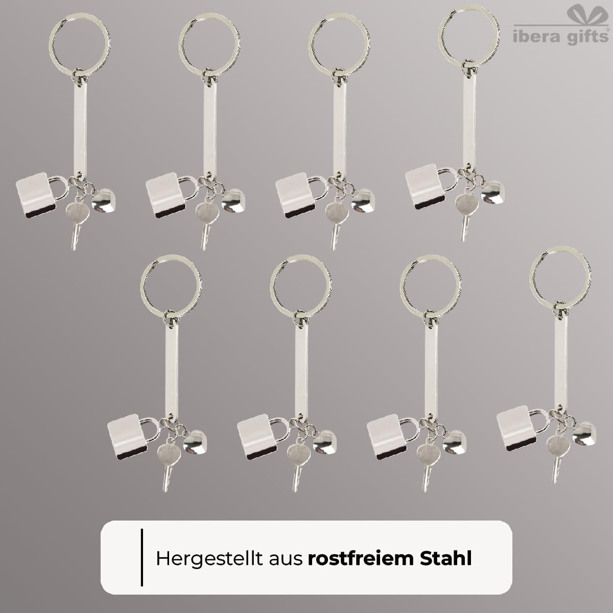 ibera gifts - Personalisierter Schlüsselanhänger Herz - Anhänger als Geschenke Mit Gravur für Freund, Freundin, Vatertag, Muttertag, Partner - Coole Schluesselanhaenger (Silbernes Vorhängeschloss)