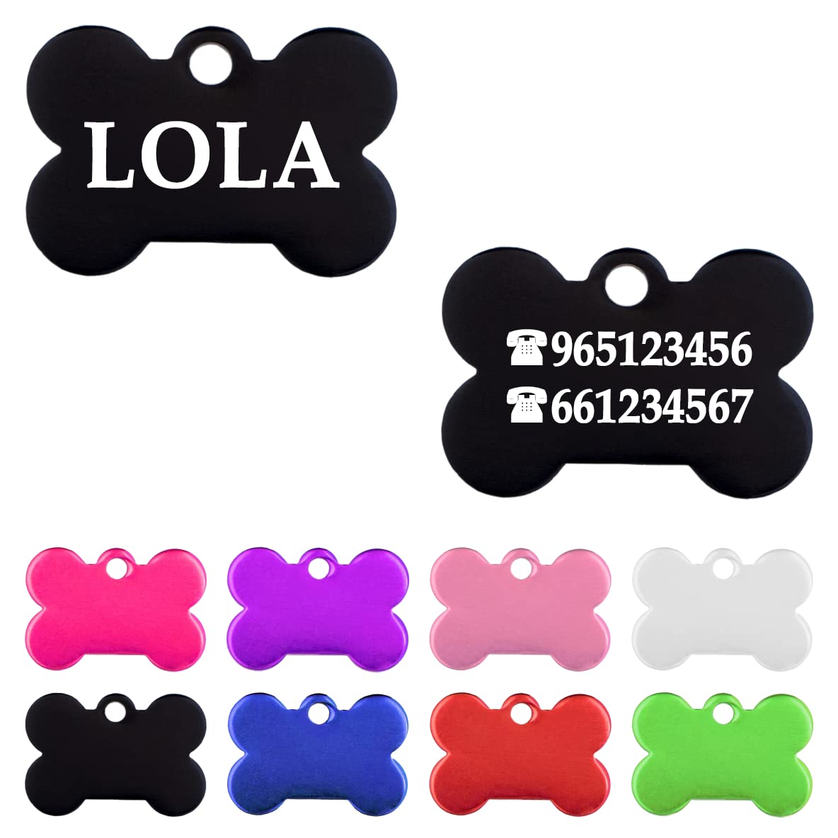 Ibera Gifts - Chapa Perro Grabada en Forma de Hueso, Placa Perro Personalizada para Perros y Gatos Muy Pequeños o Cachorros, Tamaño 22 x 15 mm, Chapa Identificativa Perro y Gato (Plateada)