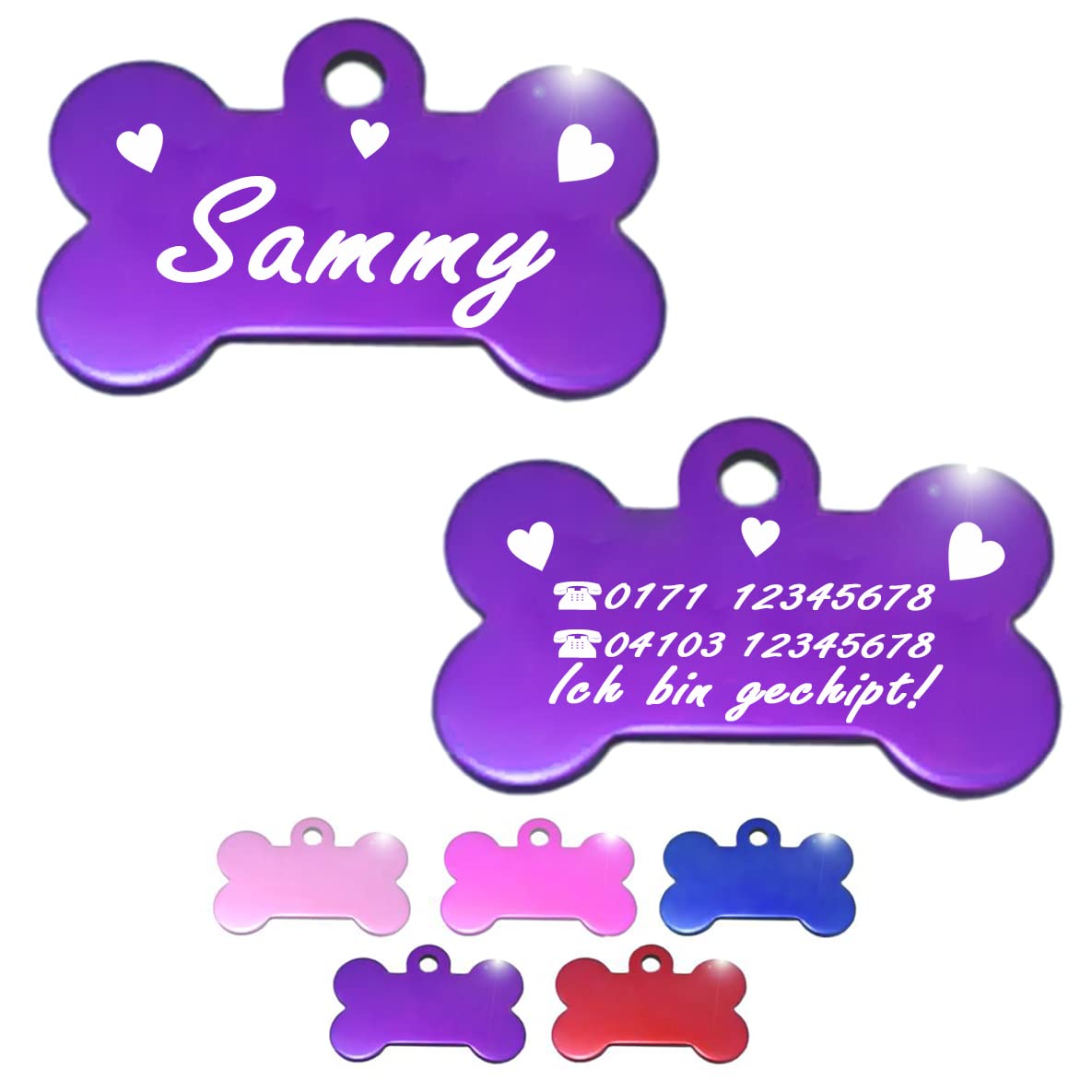 Ibera gifts - Hundemarke mit Gravur, Hundemarke personalisiert, XL, Knochenförmig, für große Haustiere, Aluminium (Blau)