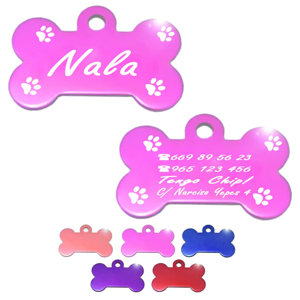 Ibera Gifts - Chapa Perro Grabada en Forma de Hueso con Dibujo de Patas, Placa Perro Personalizada para Perros y Gatos Grandes a Muy Grandes, XL, Chapa Identificativa Perro y Gato (Azul)