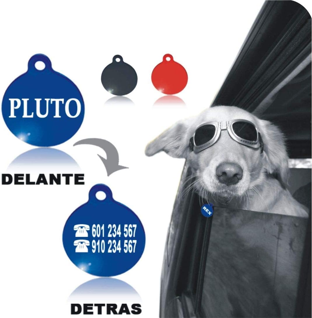 Ibera gifts - Hundemarke mit Gravur, Hundemarke personalisiert, rund, Aluminium, für mittelgroße bis große Hunde und Katzen, 30 mm