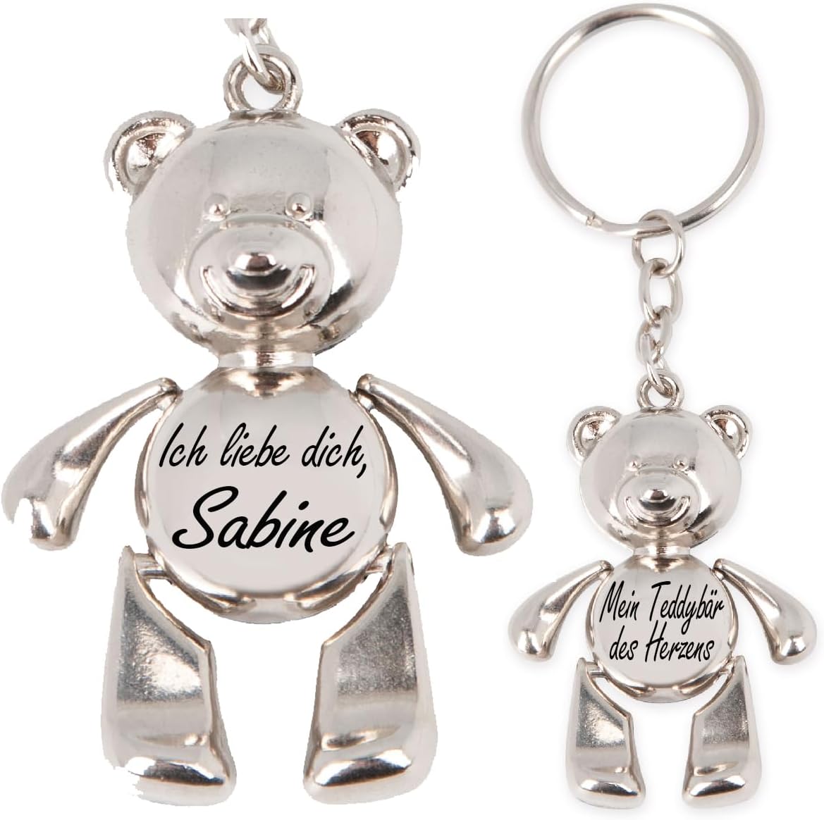 ibera gifts - Personalisierter Schlüsselanhänger Mit Gravur Name Text Bär Metall Geschenk Für Paar Freund Familie Frau Mann Geburtstag Jahrestag Kinder Originell Beweglich
