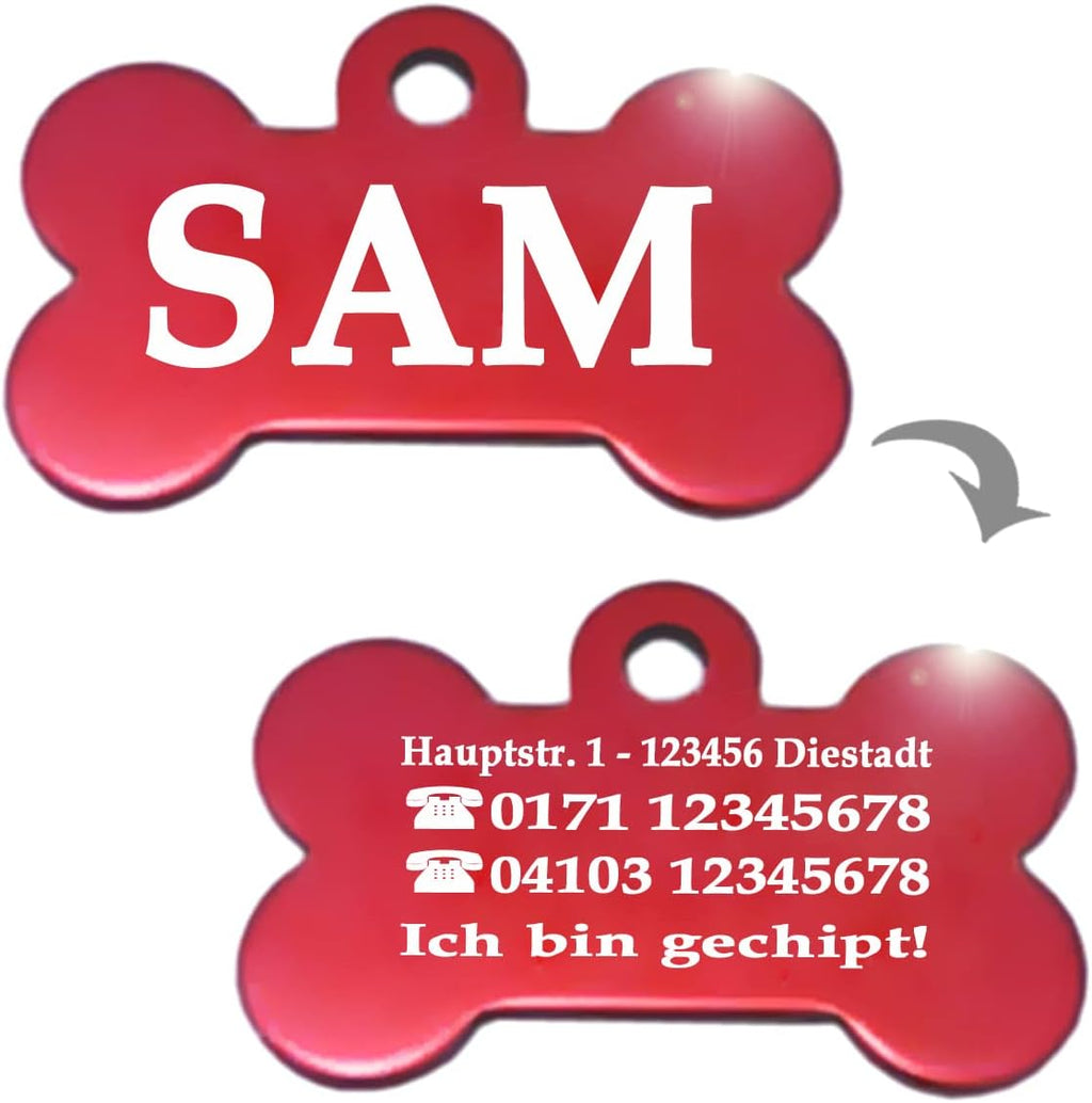 Ibera gifts - Hundemarke mit Gravur, Hundemarke personalisiert, XL, Knochenförmig, für große Haustiere, Aluminium