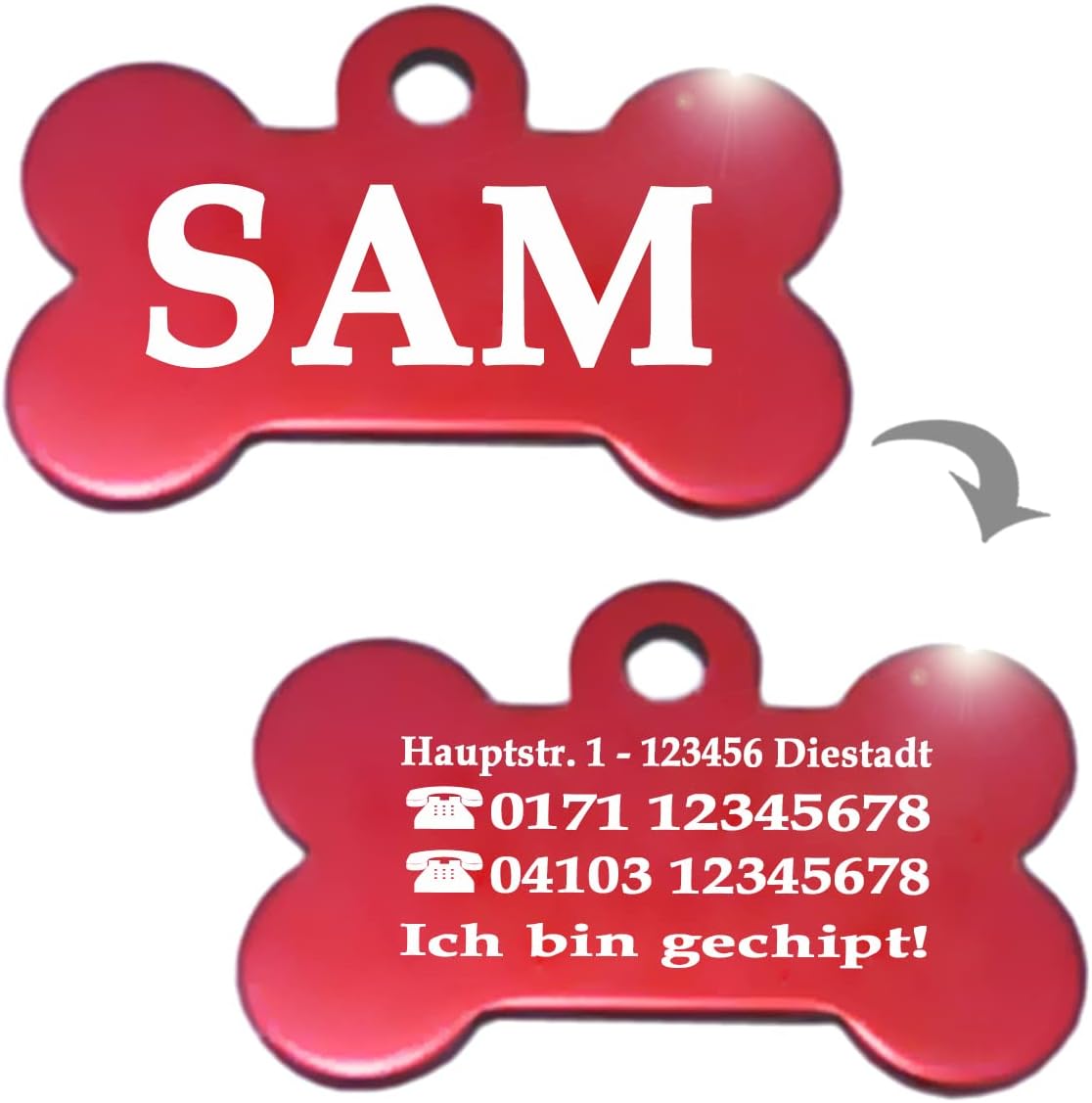 Ibera gifts - Hundemarke mit Gravur, Hundemarke personalisiert, XL, Knochenförmig, für große Haustiere, Aluminium