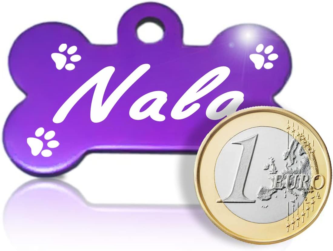 Ibera Gifts - Chapa Perro Grabada en Forma de Hueso con Dibujo de Patas, Placa Perro Personalizada para Perros y Gatos Grandes a Muy Grandes, XL, Chapa Identificativa Perro y Gato (Azul)