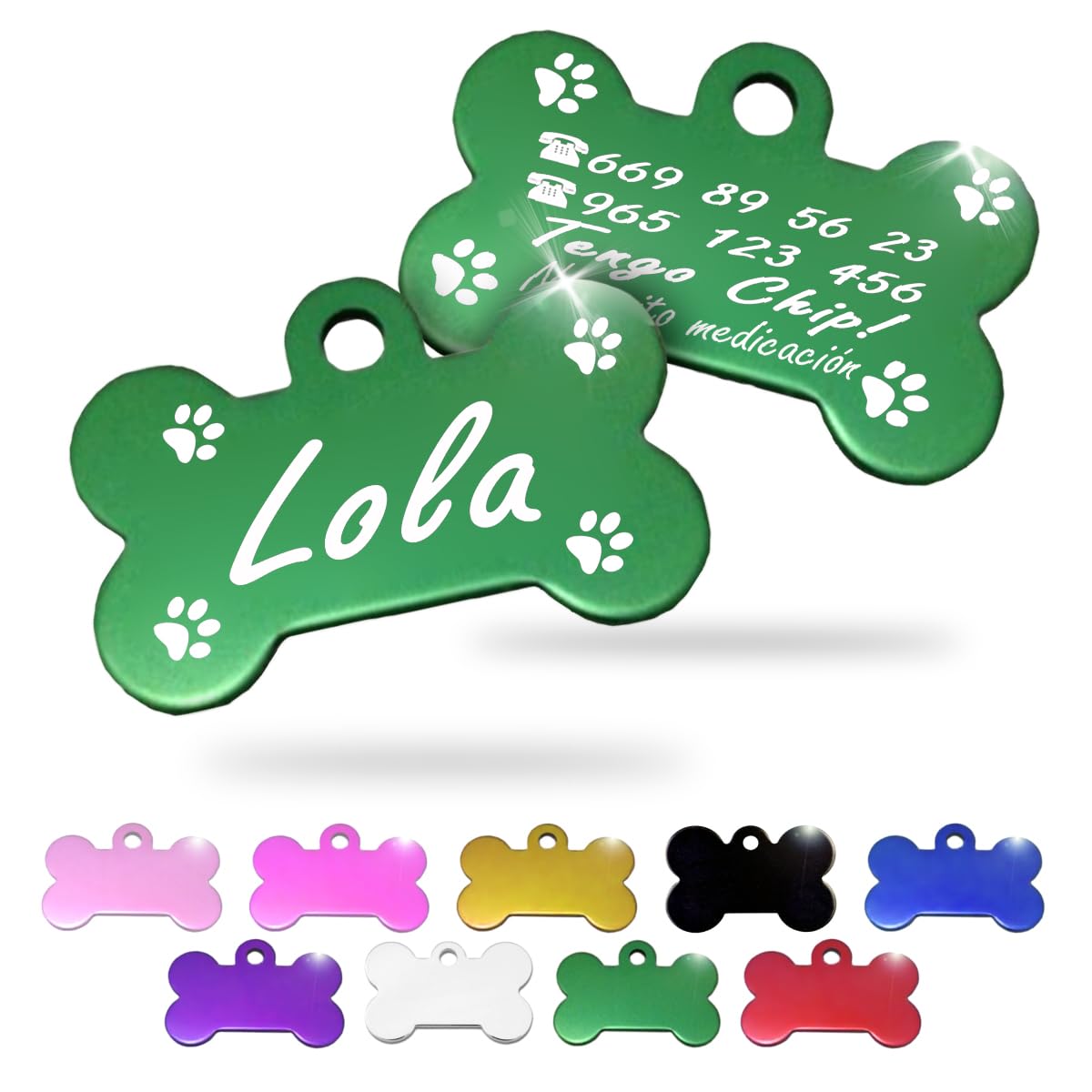 Ibera Gifts - Chapa Perro Grabada en Forma de Hueso, Placa Perro Personalizada para Perros y Gatos Medianos y Grandes, Tamaño 40 x 26 mm, Chapa Identificativa Perro y Gato (Negra)