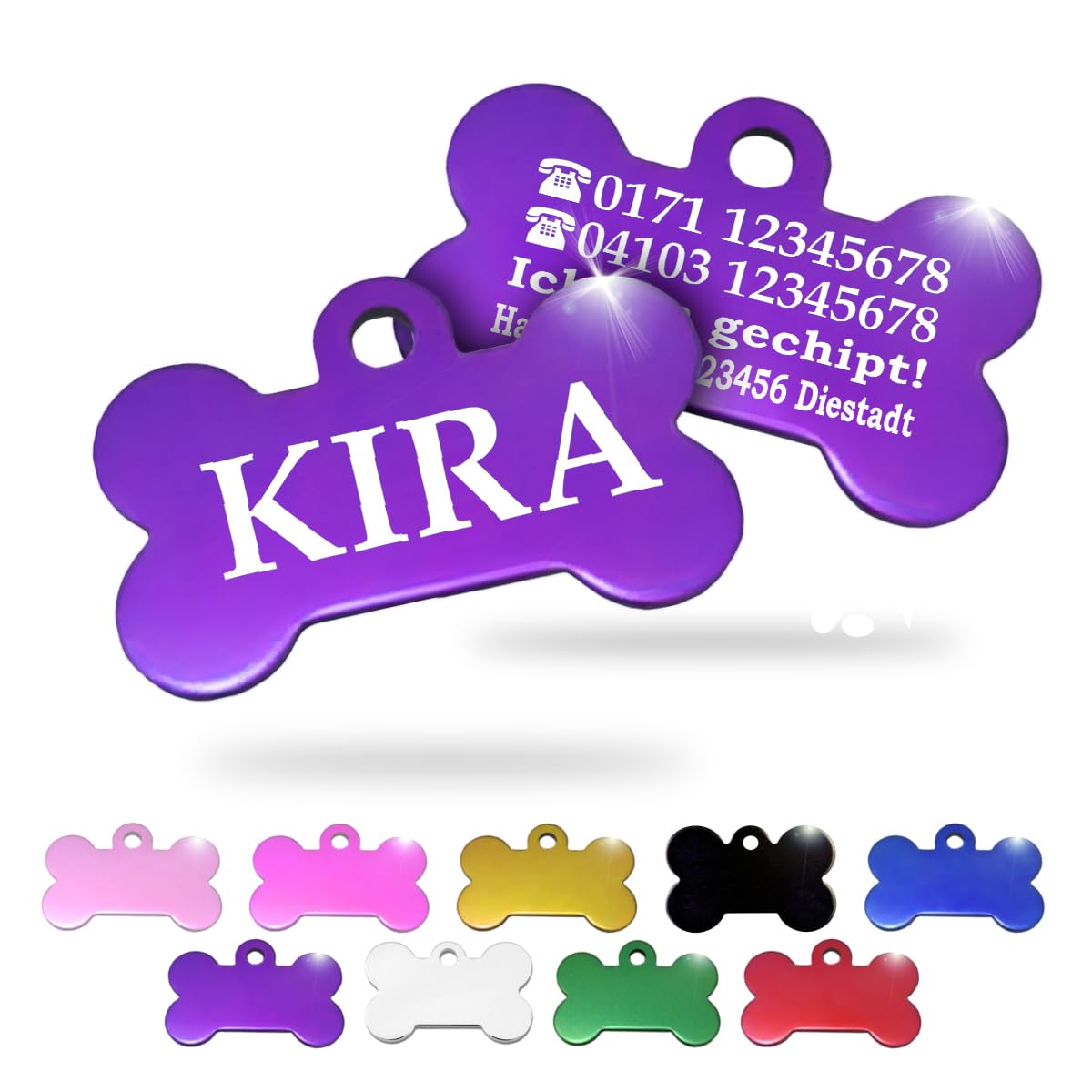 Ibera gifts - Hundemarke mit Gravur und personalisierte Hundemarke in Knochenform für mittelgroße bis große Hunde und Katzen (Silber, Keine Zeichnung)