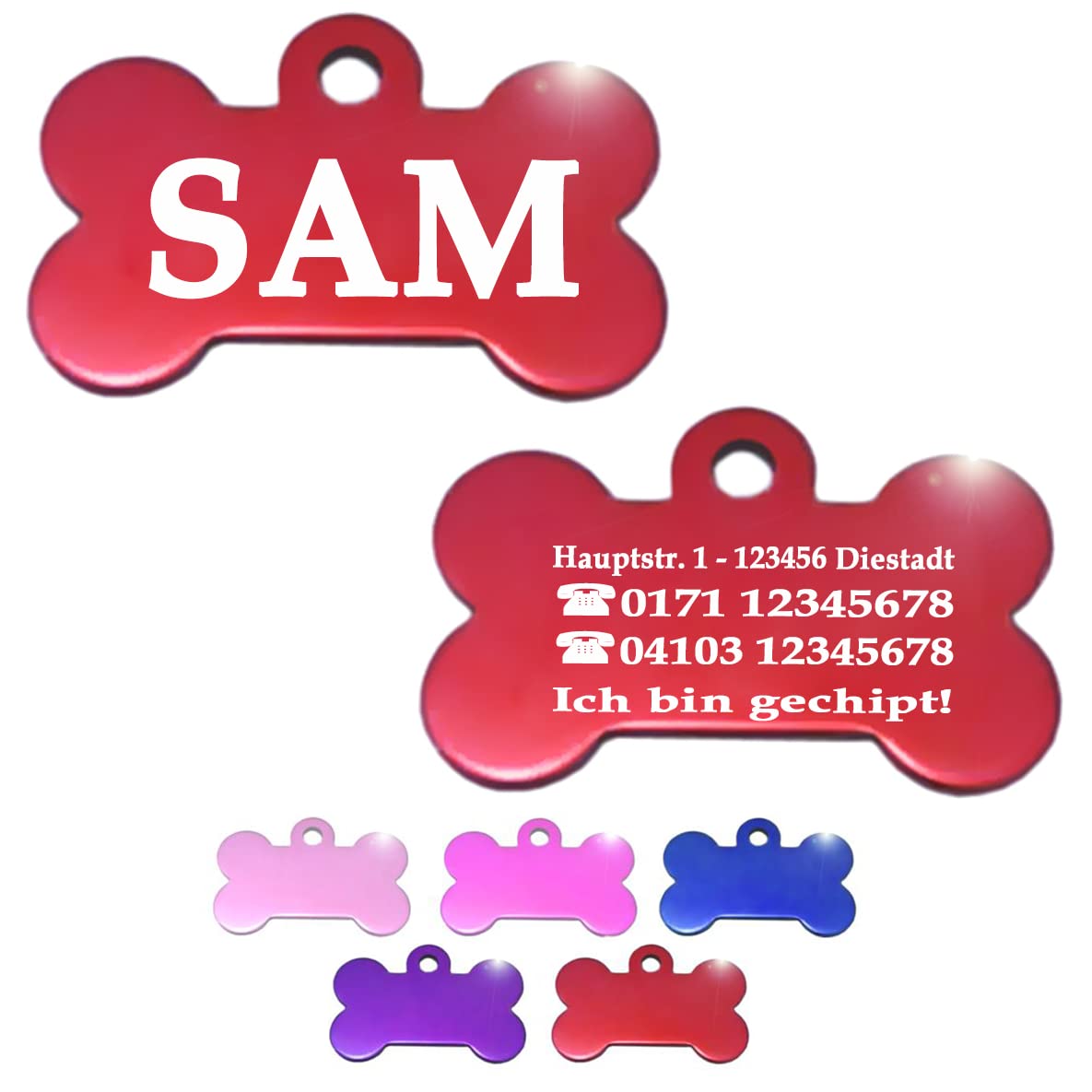 Ibera gifts - Hundemarke mit Gravur, Hundemarke personalisiert, XL, Knochenförmig, für große Haustiere, Aluminium