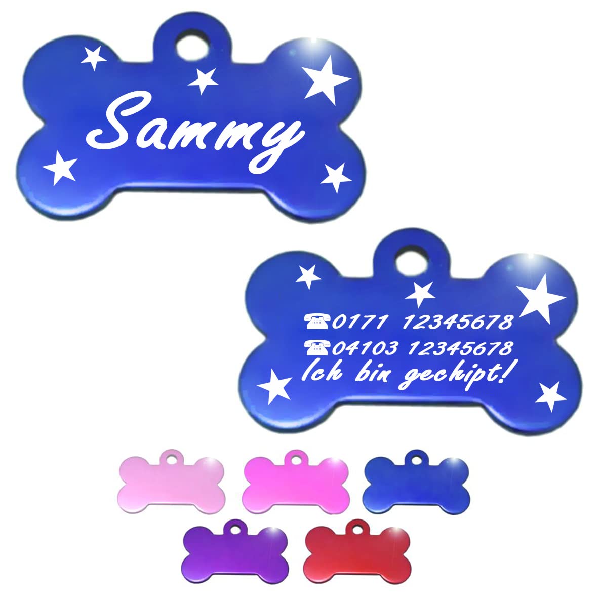 Ibera gifts - Hundemarke mit Gravur, Hundemarke personalisiert, XL, Knochenförmig, für große Haustiere, Aluminium (Rosa)