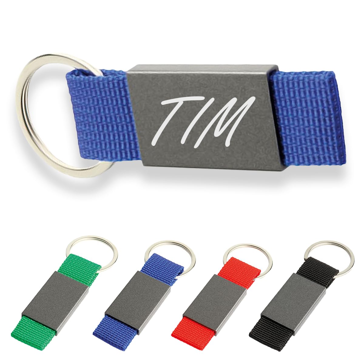 ibera gifts Personalisierter Schlüsselanhänger aus Metal/Polyester - Personalisierte Anhänger Geschenke Mit Gravur für Freund, Freundin, Vatertag, Muttertag, Partner, Mama, Papa