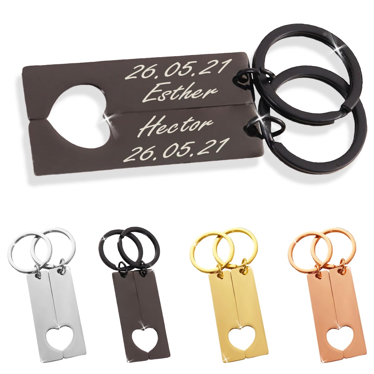 2 Llaveros Personalizados Corazón - Regalos originales personalizados Mujer, Hombre, Parejas, Novios, Amiga, Papa, Dia de Padre - Grabado con Nombre, Mensaje, Letras o Frases, Llaveros originales