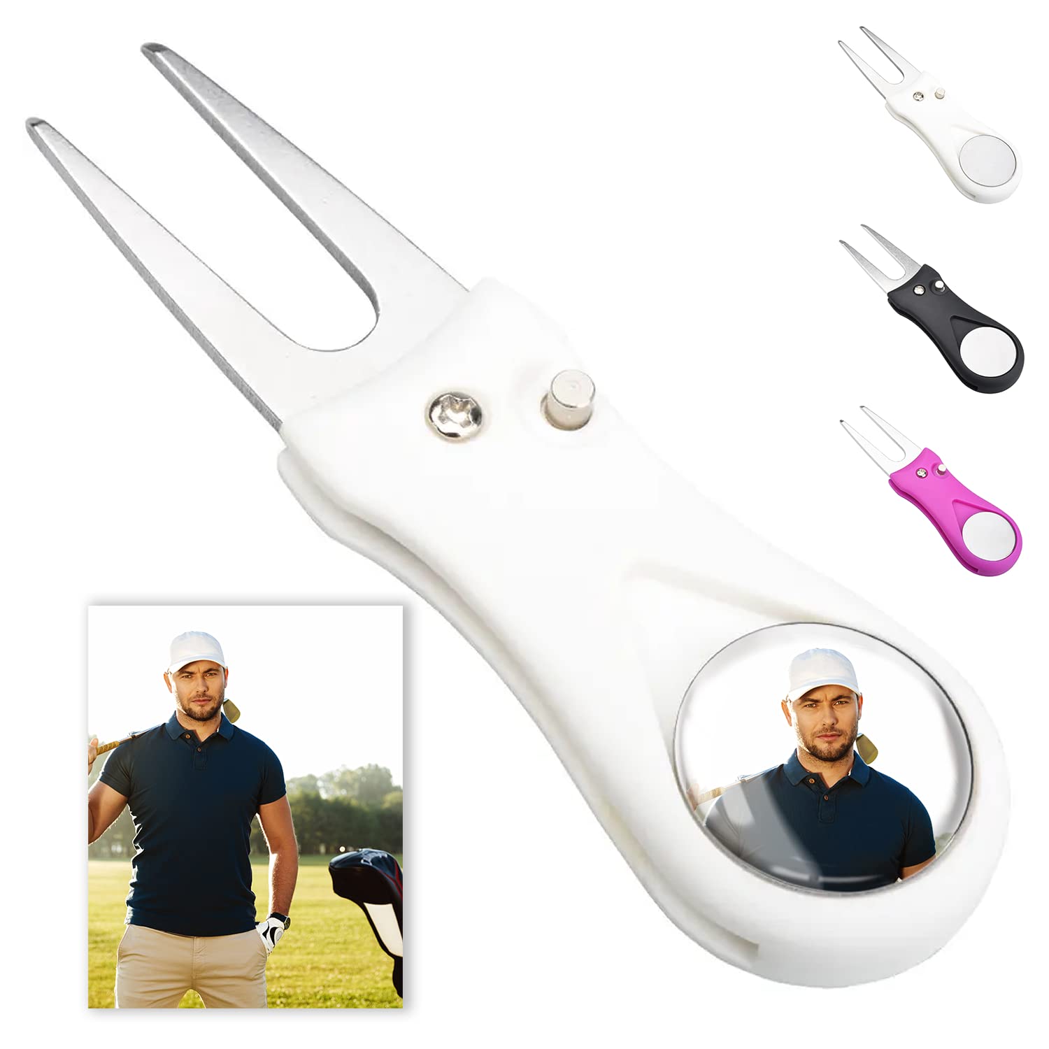 Arreglapiques de Golf con Marcador Magnetico Bolas Personalizado con Foto - Regalos para golfistas - Divot Tool, Pitch Fork, Accesorios arregla piques Repair pique repara green - Acabado Profesional