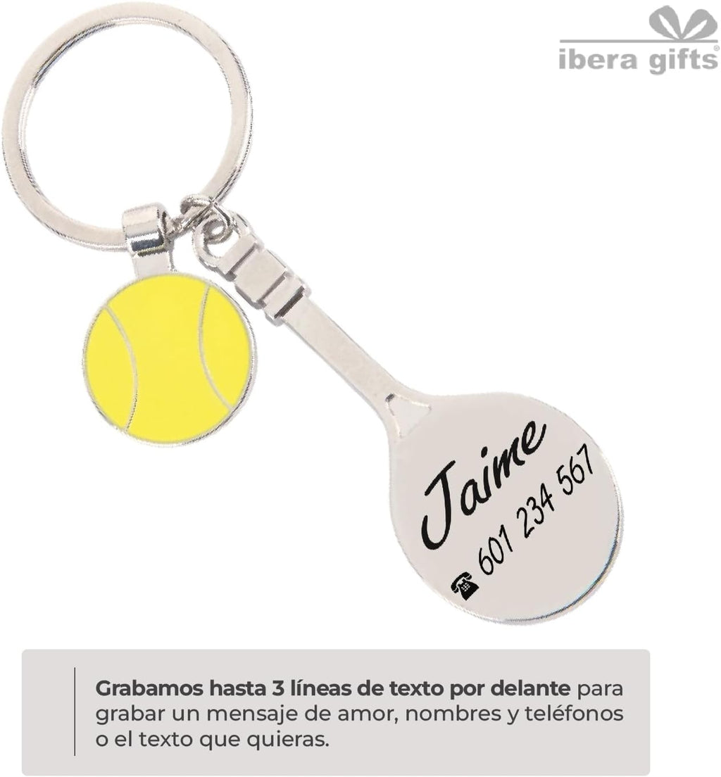 ibera gifts - Llavero Personalizado Tenis Raqueta y Pelota Grabado Láser Regalo Original Nombre Fecha Cumpleaños Amor Detalle Para Jugadores Tenis
