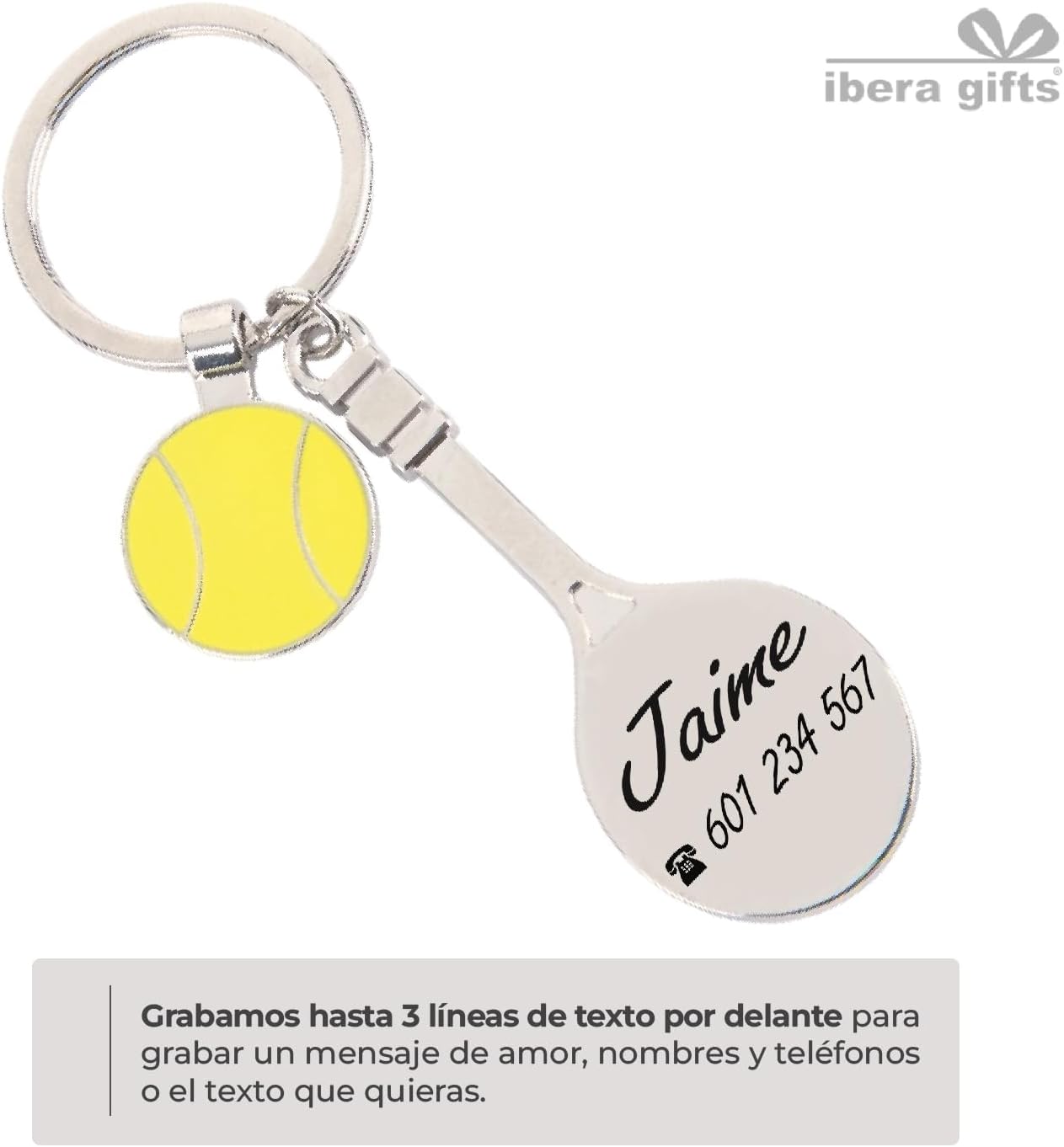 ibera gifts - Llavero Personalizado Tenis Raqueta y Pelota Grabado Láser Regalo Original Nombre Fecha Cumpleaños Amor Detalle Para Jugadores Tenis