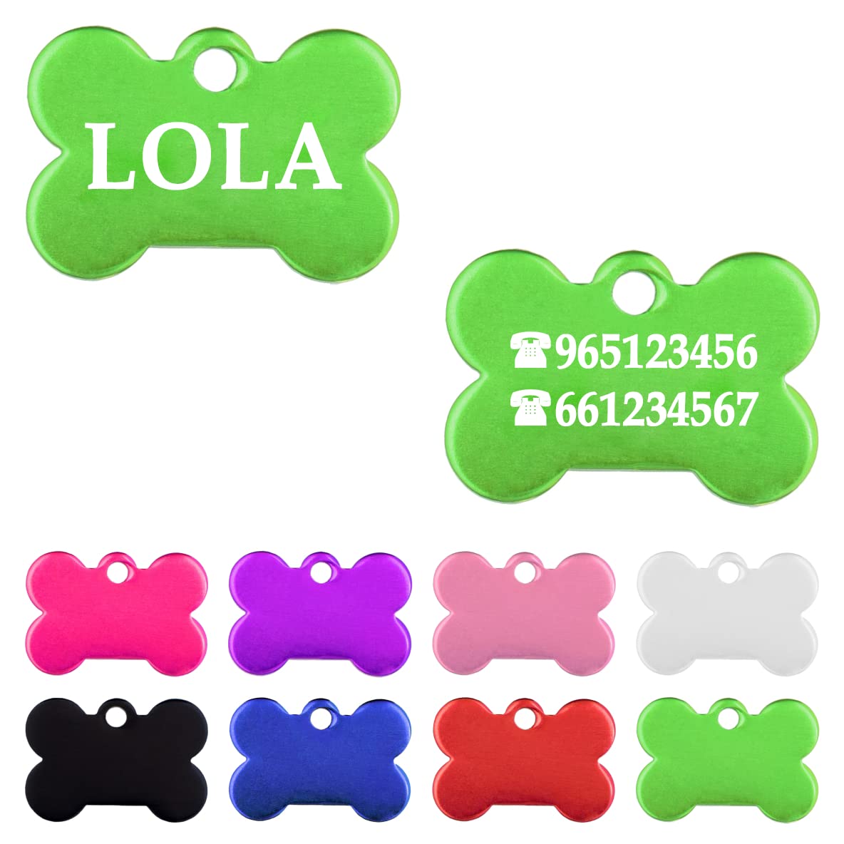 Ibera Gifts - Chapa Perro Grabada en Forma de Hueso, Placa Perro Personalizada para Perros y Gatos Muy Pequeños o Cachorros, Tamaño 22 x 15 mm, Chapa Identificativa Perro y Gato (Plateada)