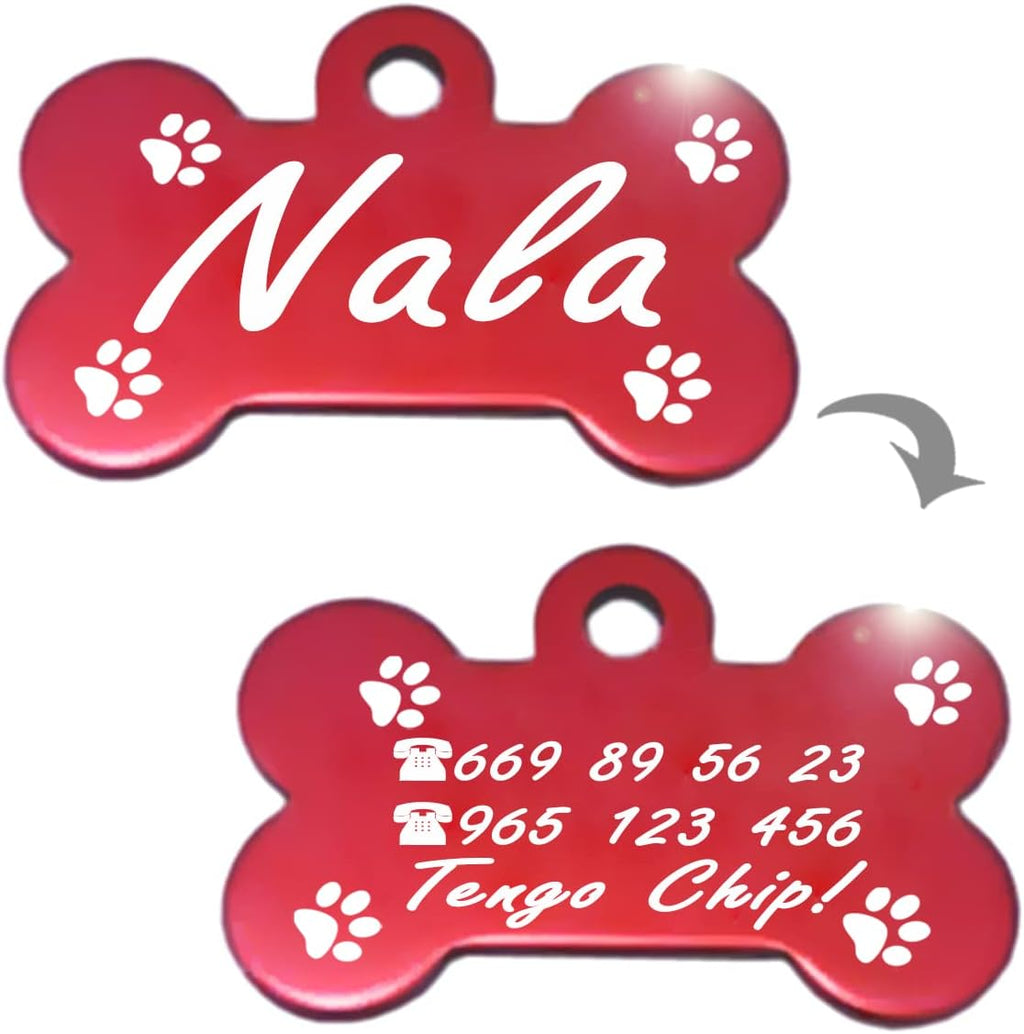 Ibera Gifts - Chapa Perro Grabada en Forma de Hueso con Dibujo de Patas, Placa Perro Personalizada para Perros y Gatos Grandes a Muy Grandes, XL, Chapa Identificativa Perro y Gato (Azul)