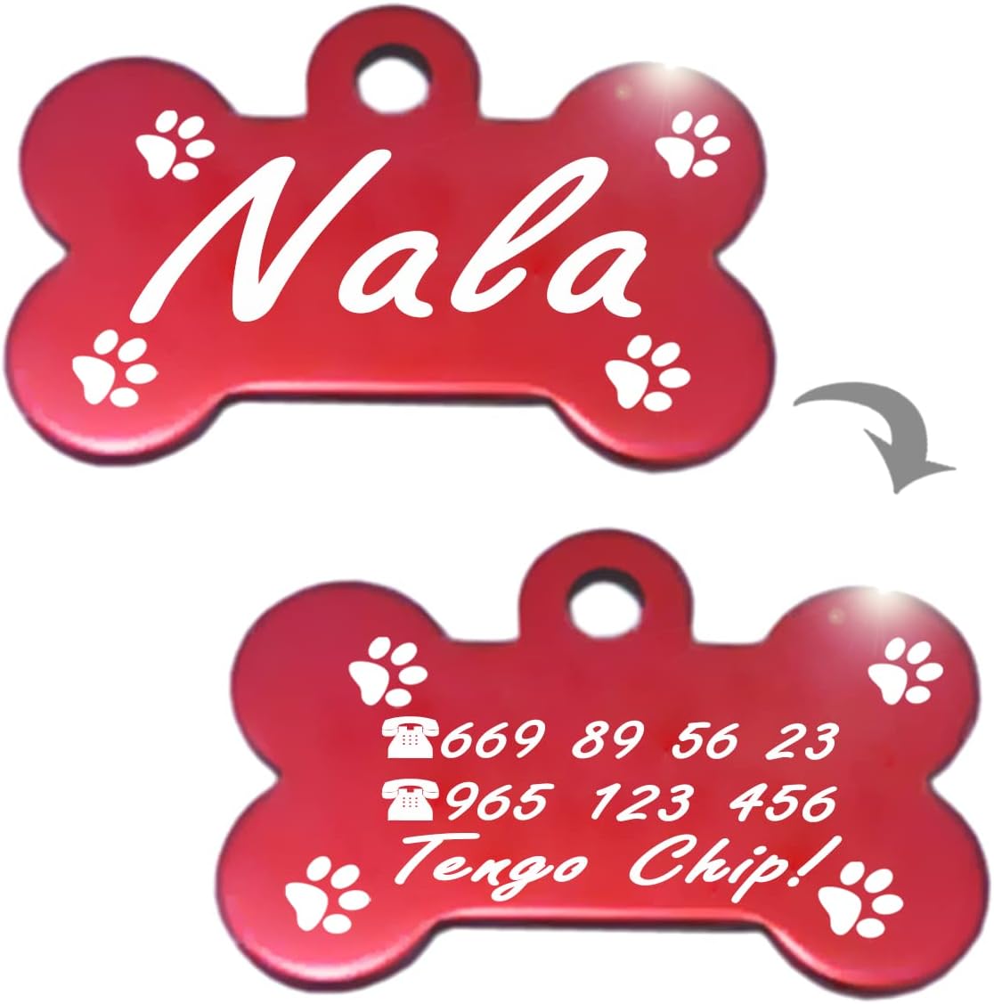 Ibera Gifts - Chapa Perro Grabada en Forma de Hueso con Dibujo de Patas, Placa Perro Personalizada para Perros y Gatos Grandes a Muy Grandes, XL, Chapa Identificativa Perro y Gato (Azul)