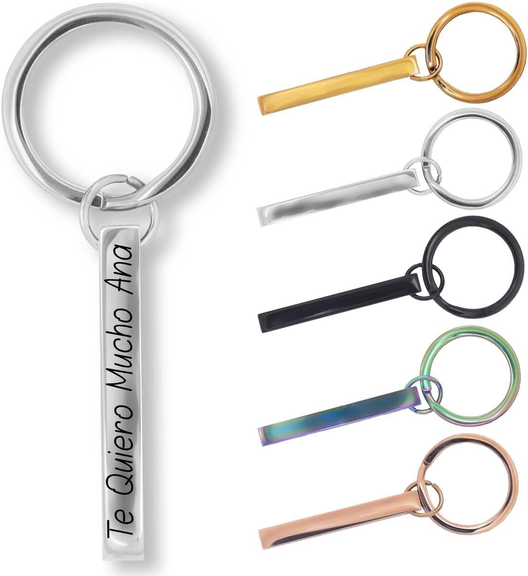 Llavero personalizado rectangular de acero - Regalos originales personalizados Mujer, Hombre, Parejas, Novios, Amiga, Papa, Dia Padre - Grabado Nombre, Mensaje, Llaveros originales personalizados
