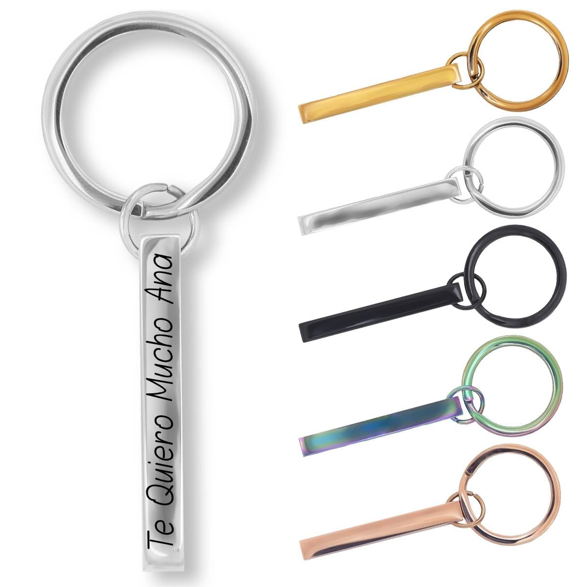 Llavero personalizado rectangular de acero - Regalos originales personalizados Mujer, Hombre, Parejas, Novios, Amiga, Papa, Dia Padre - Grabado Nombre, Mensaje, Llaveros originales personalizados