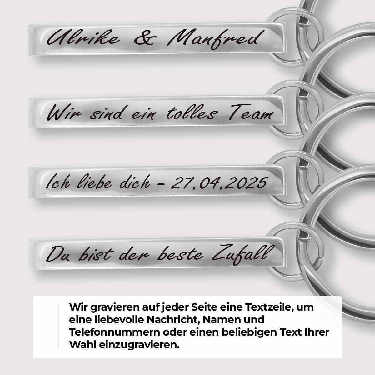 ibera gifts – schlüsselanhänger personalisiert aus Edelstahl | personalisierte schlüsselanhänger graviert auf 4 Seiten | Geschenkidee für Paare, Familie oder Freunde