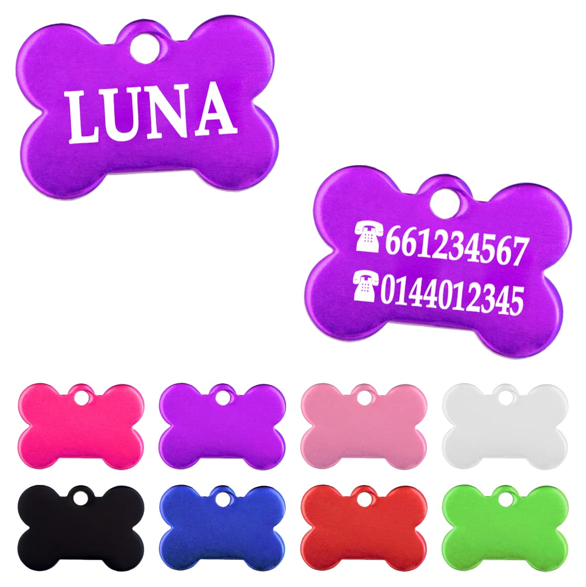 Ibera Gifts - Chapa Perro Grabada en Forma de Hueso, Placa Perro Personalizada para Perros y Gatos Muy Pequeños o Cachorros, Tamaño 22 x 15 mm, Chapa Identificativa Perro y Gato (Plateada)