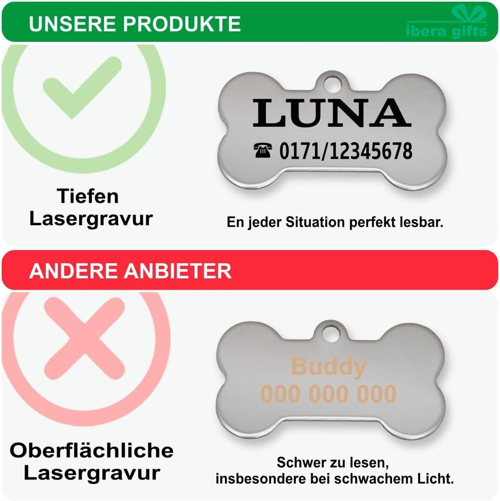 Ibera gifts - Hundemarke Mit Gravur - Personalisierte Hundemarke Für Mittelgroße Bis Große Hunde - Edelstahl 37 x 23 mm - Hundeanhänger Mit Gravur - Mit Strasssteinen (Silber/Strass/Pfote)