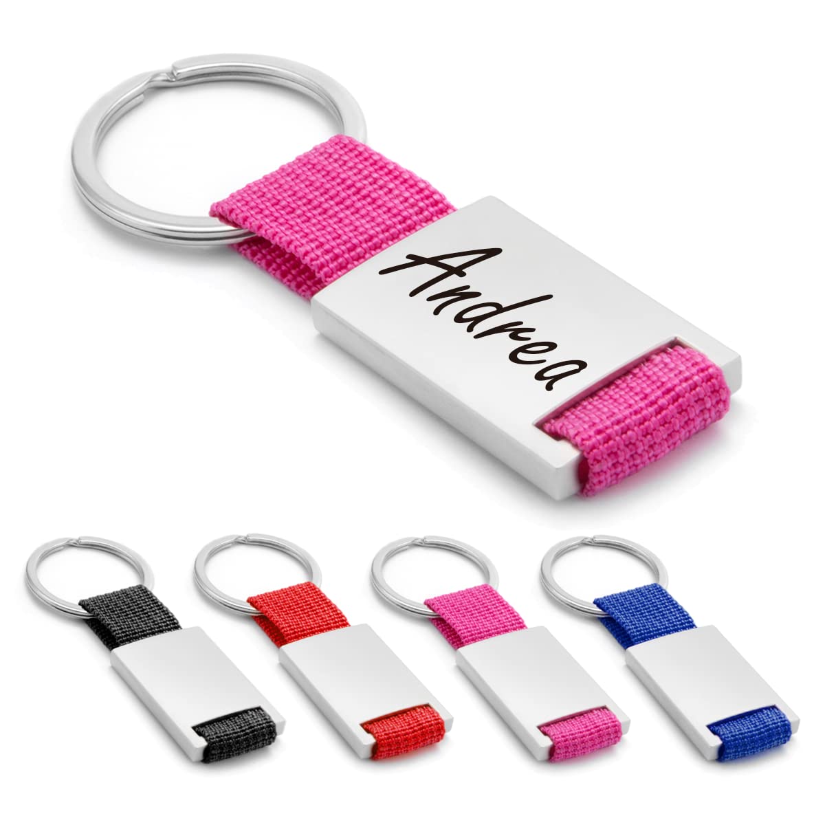 ibera gifts Personalisierter Schlüsselanhänger aus Metal/Polyester - Personalisierte Anhänger Geschenke Mit Gravur für Freund, Freundin, Vatertag, Muttertag, Partner, Mama, Papa