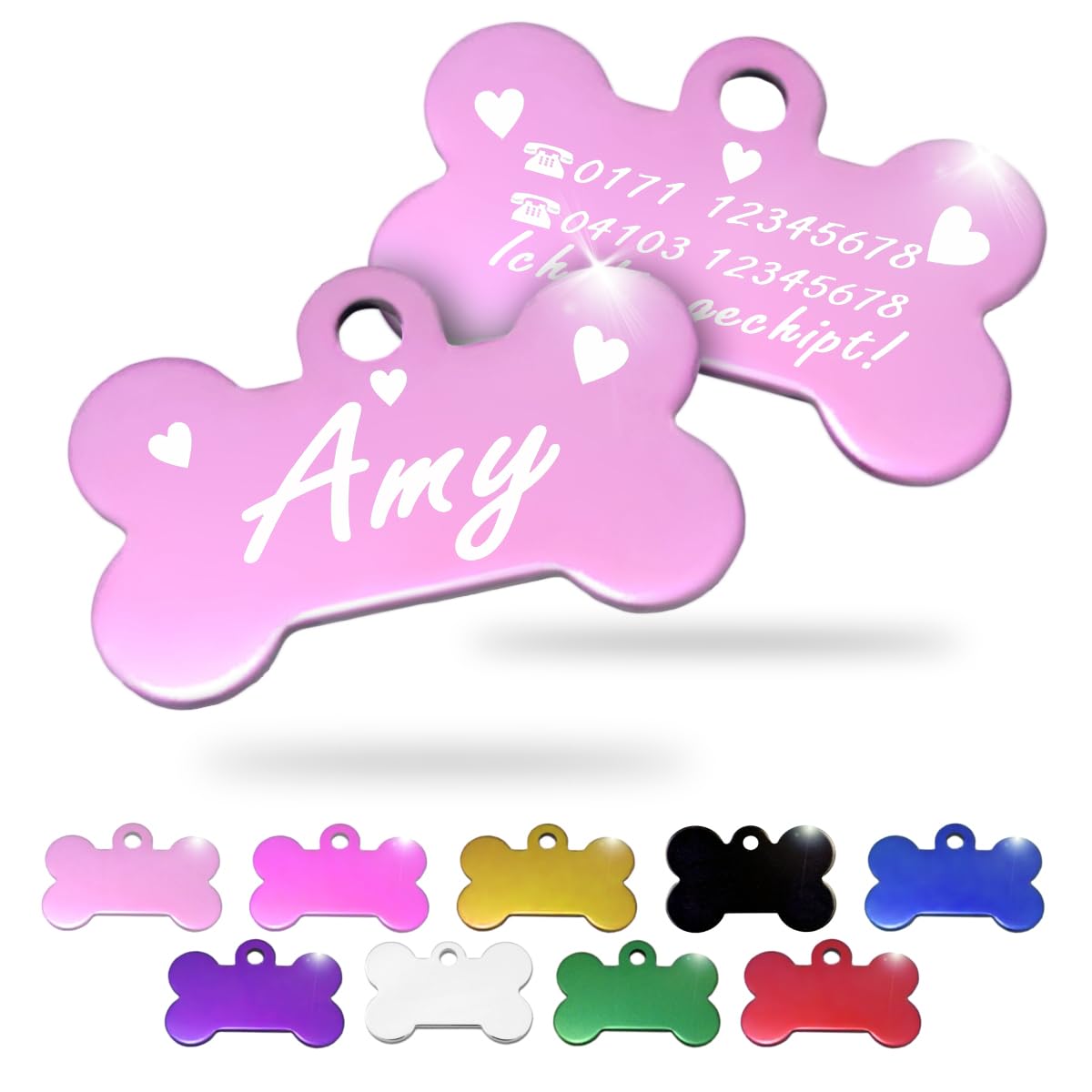 Ibera gifts - Hundemarke mit Gravur und personalisierte Hundemarke in Knochenform für kleine bis mittelgroße Hunde und Katzen (Rot, Keine Zeichnung)