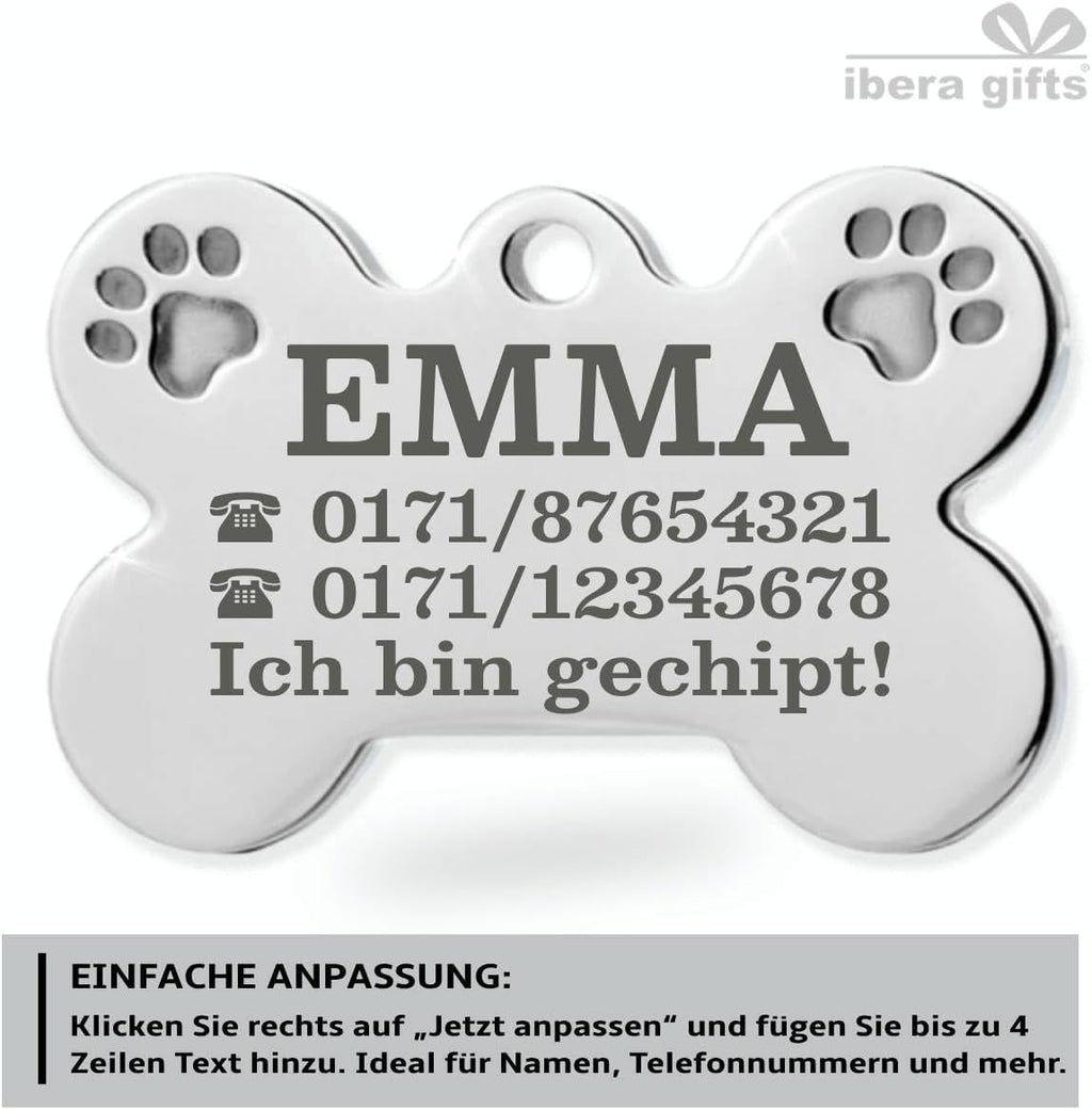Ibera gifts - Hundemarke Mit Gravur - Personalisierte Hundemarke Für Mittelgroße Bis Große Hunde - Edelstahl 37 x 23 mm - Hundeanhänger Mit Gravur - Mit Strasssteinen (Silber/Strass/Pfote)