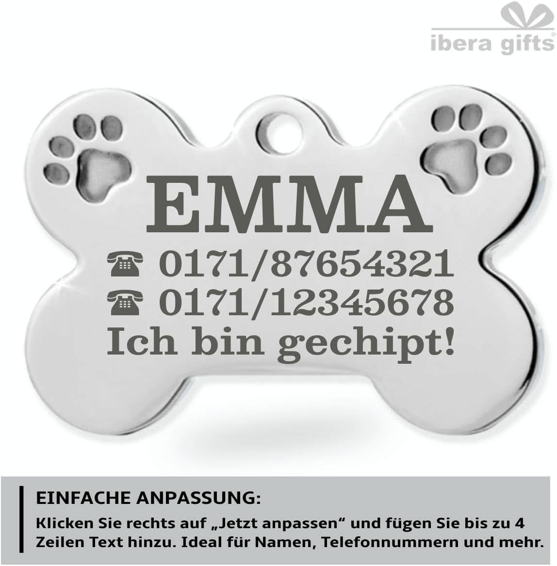 Ibera gifts - Hundemarke Mit Gravur - Personalisierte Hundemarke Für Mittelgroße Bis Große Hunde - Edelstahl 37 x 23 mm - Hundeanhänger Mit Gravur - Mit Strasssteinen (Silber/Strass/Pfote)