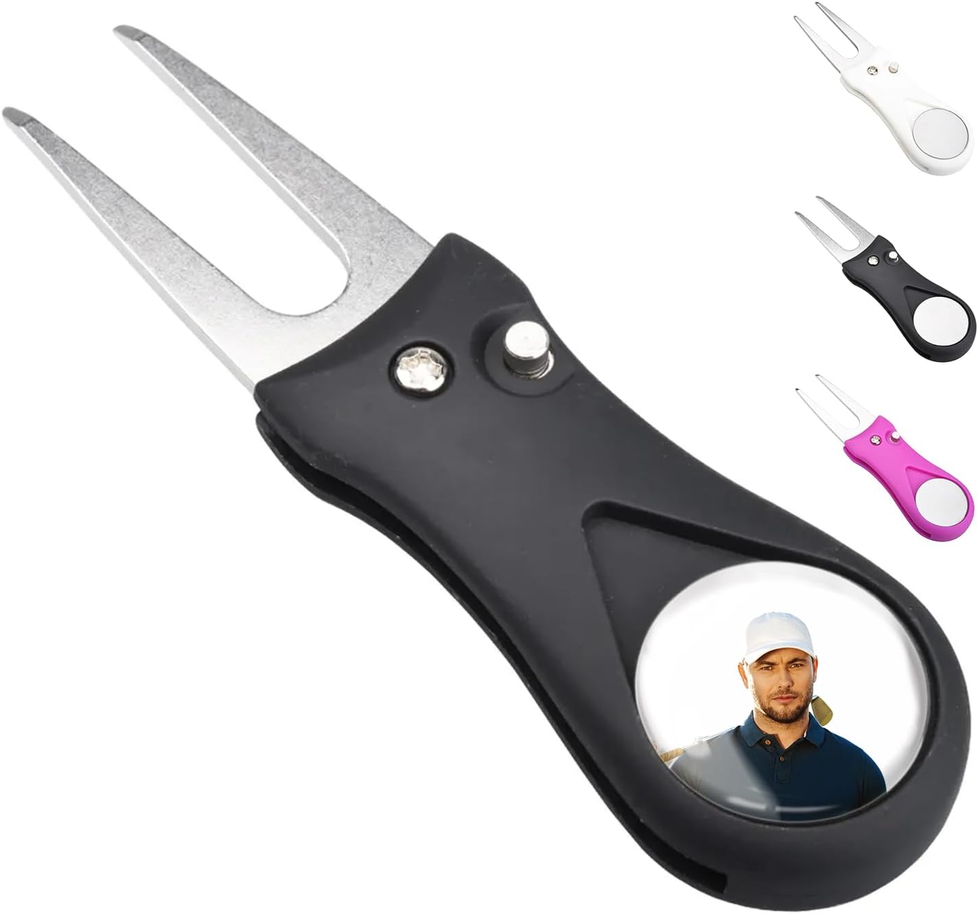 ibera gifts - Golf Pitchgabel mit magnetischem Golfball Marker, personalisiert mit Foto - Personalisierte Pitch Pitching Gabel Divot Tool