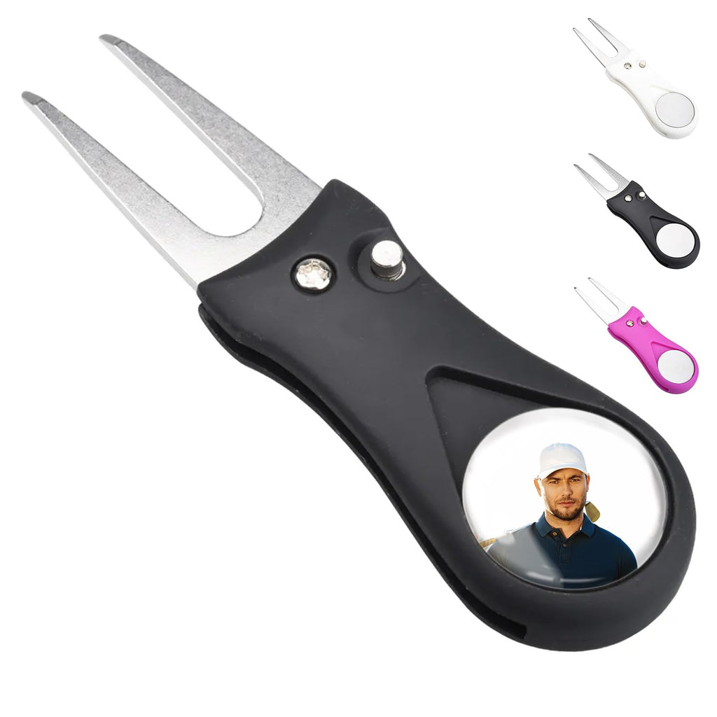 ibera gifts - Golf Pitchgabel mit magnetischem Golfball Marker, personalisiert mit Foto - Personalisierte Pitch Pitching Gabel Divot Tool