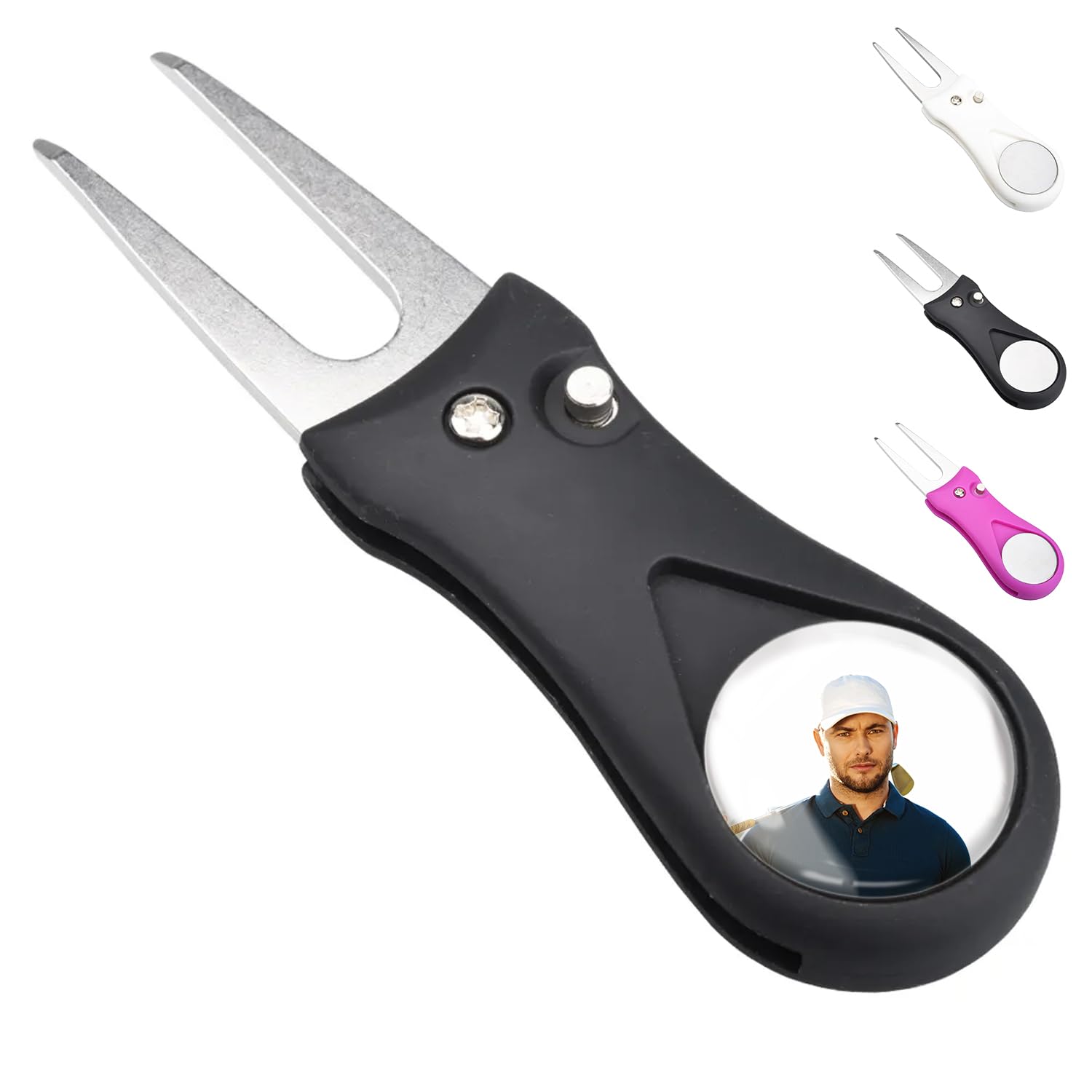 ibera gifts - Golf Pitchgabel mit magnetischem Golfball Marker, personalisiert mit Foto - Personalisierte Pitch Pitching Gabel Divot Tool